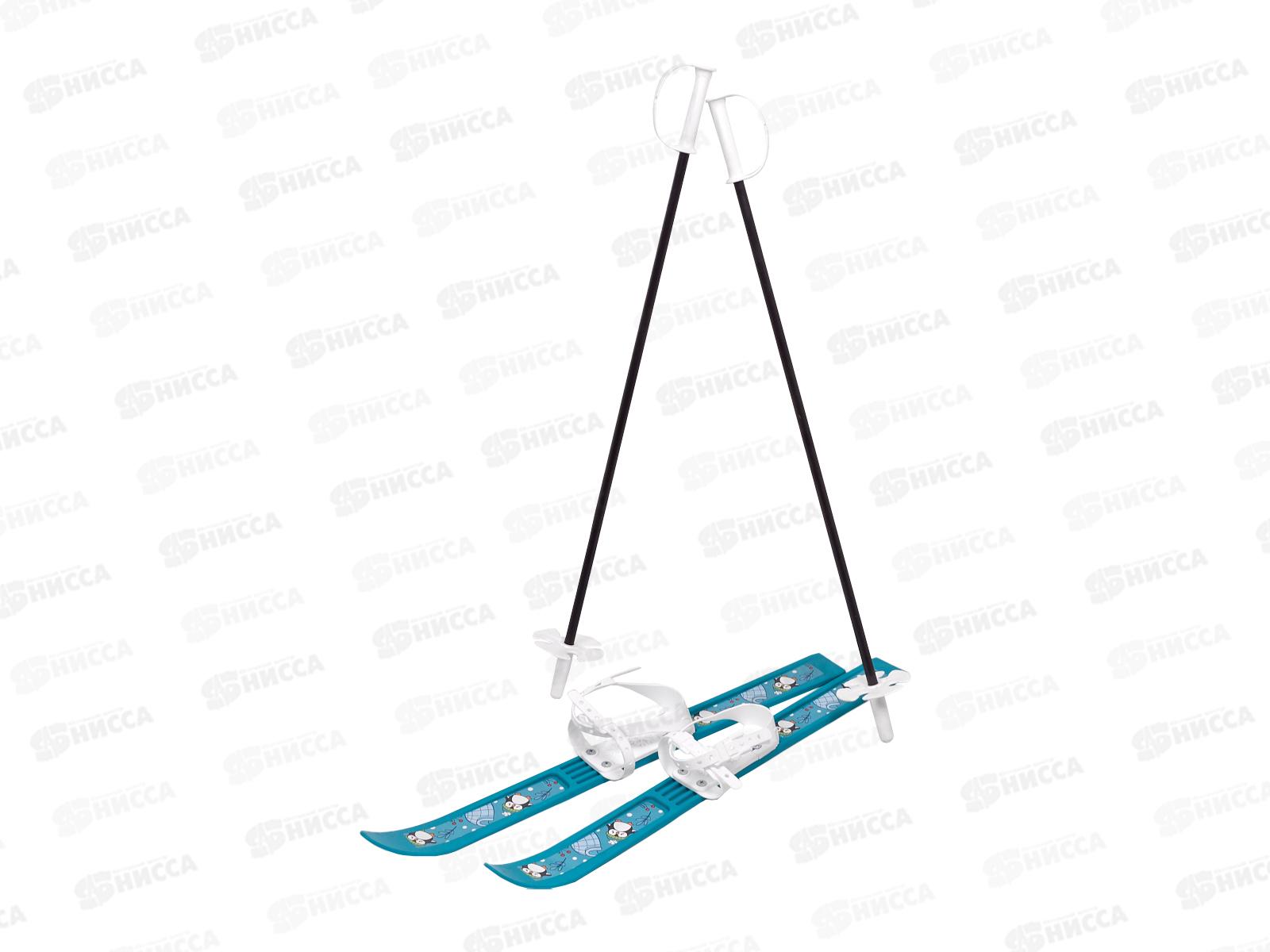 Лыжи мини «Олимпик-спорт» Пингвины 66/75см, крепление мягкое пластиковое, с палками стеклопластик (в сетке), МПЛ 102.00