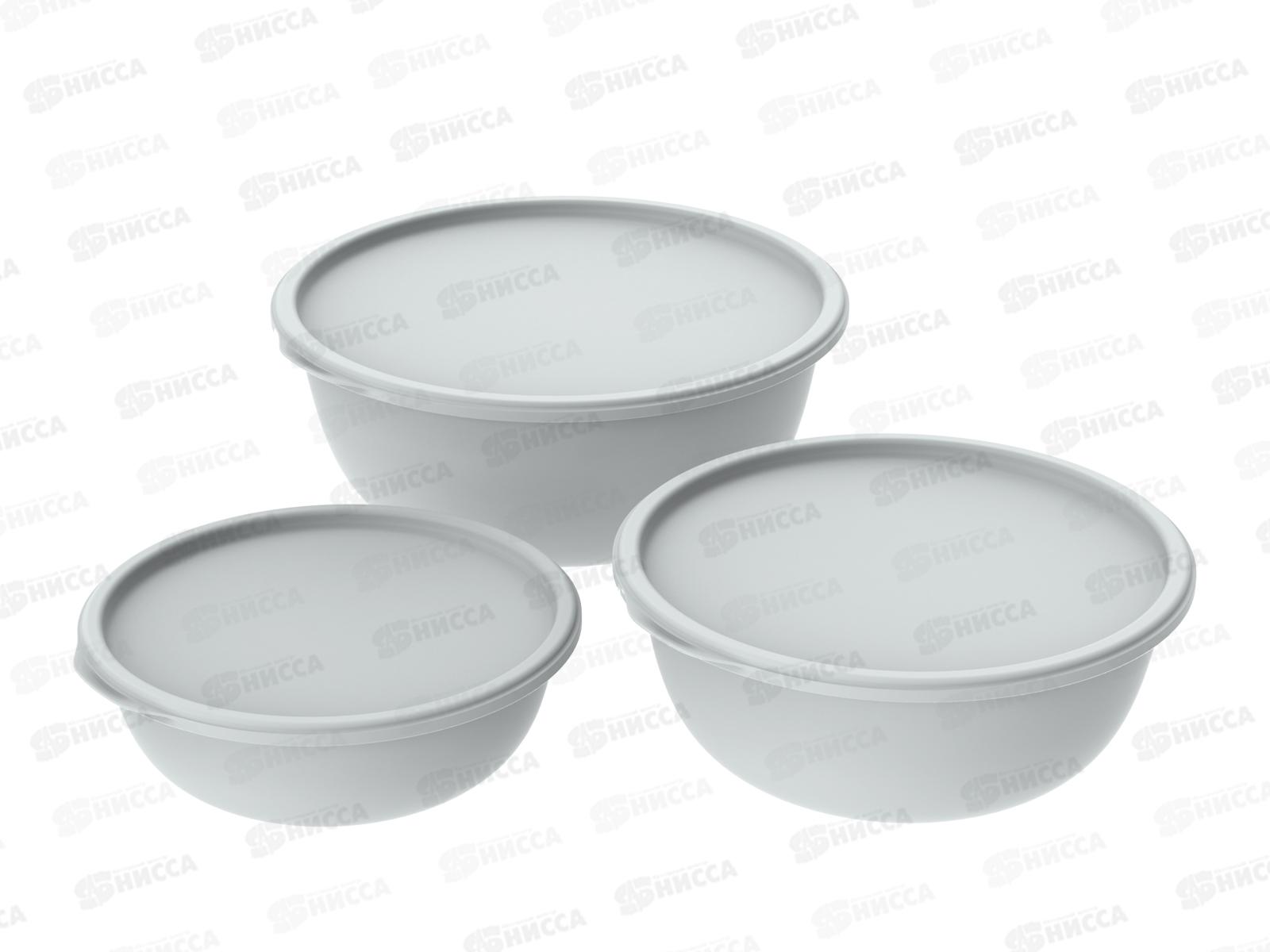 Набор мисок с крышками &quotШарм&quot №1 (3шт, серый) АП 583 (1,3л, 2,3л, 3,7л)