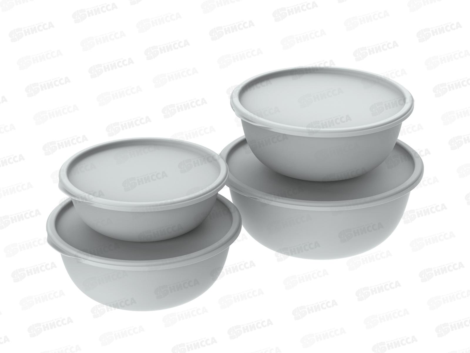 Набор мисок с крышками &quotШарм&quot №2 (4шт, серый) АП 585 (1,3л,2,3х2,3,7л)