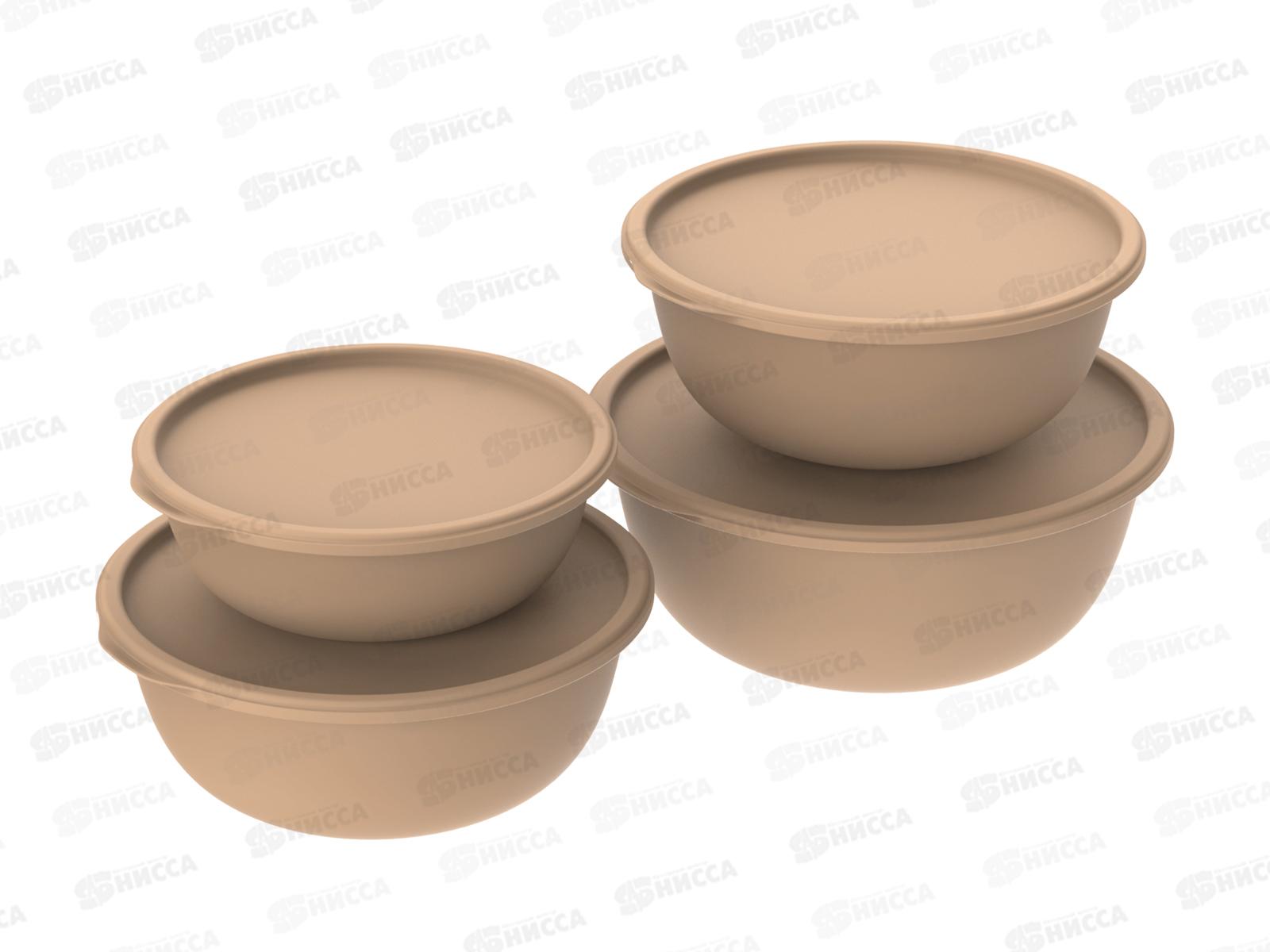 Набор мисок с крышками &quotШарм&quot №2 (4шт, какао) АП 586 (1,3л,2,3х2,3,7л)