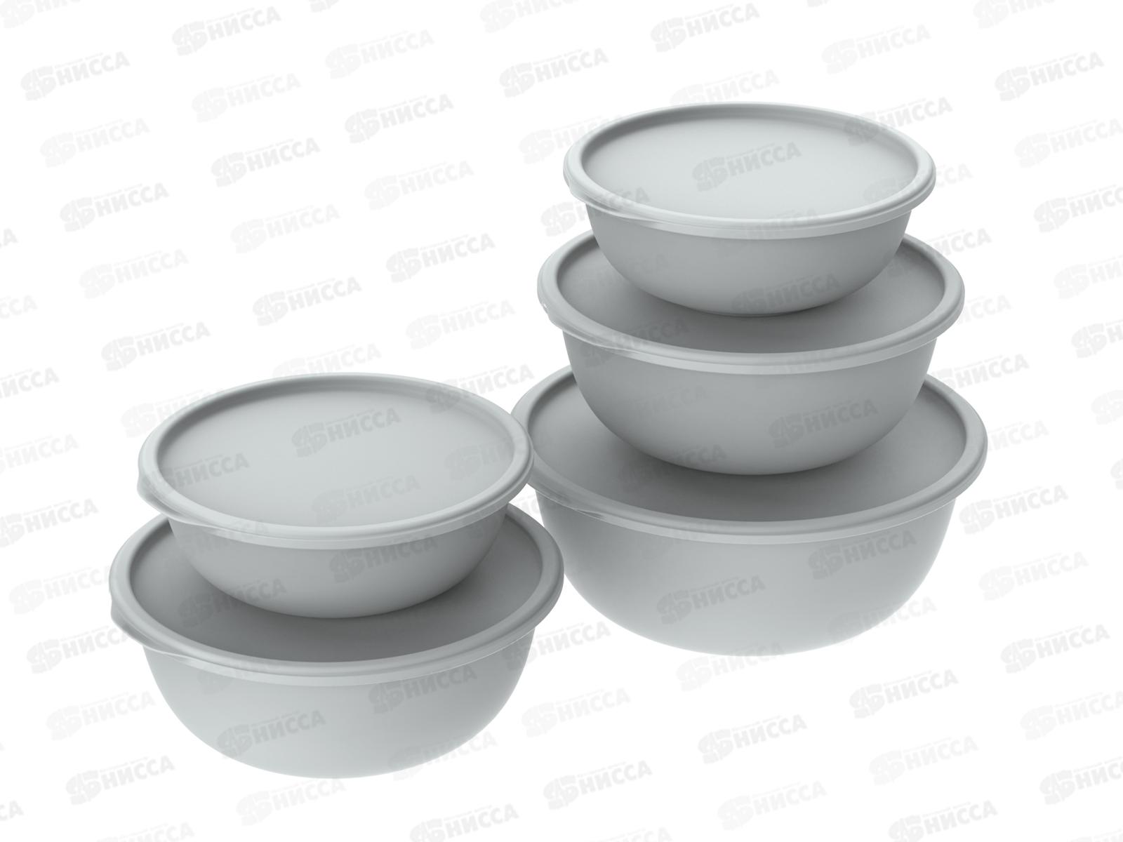 Набор мисок с крышками "Шарм" №3 (5шт, серый) АП 587 (1,3лх2, 2,3лх2, 3,7л) *16