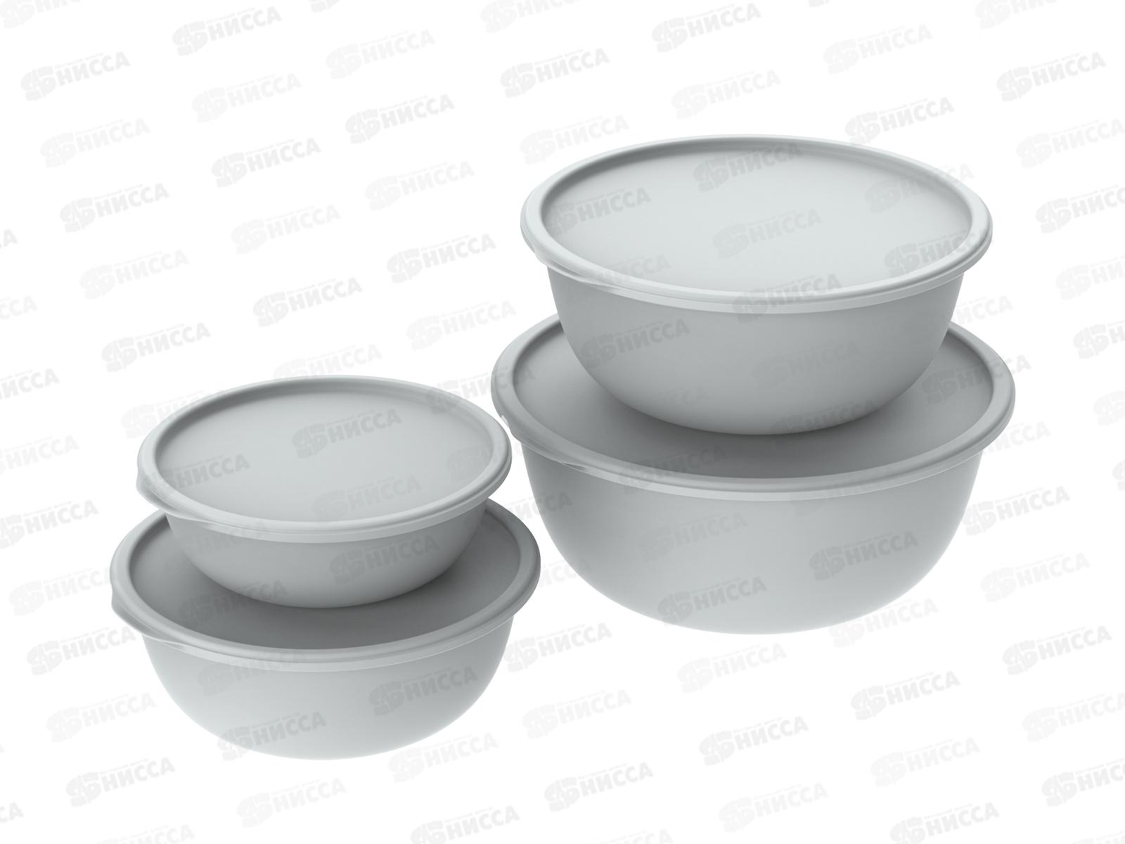 Набор мисок с крышками "Шарм" №4 (4шт, серый) АП 620 (1,3л, 2,3л, 3,7л, 5,6л)  *12