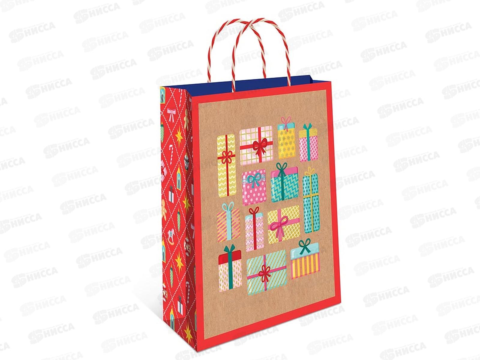 Пакет бумажный подарочный Новый год крафт 26*32*12 0396.628 *6