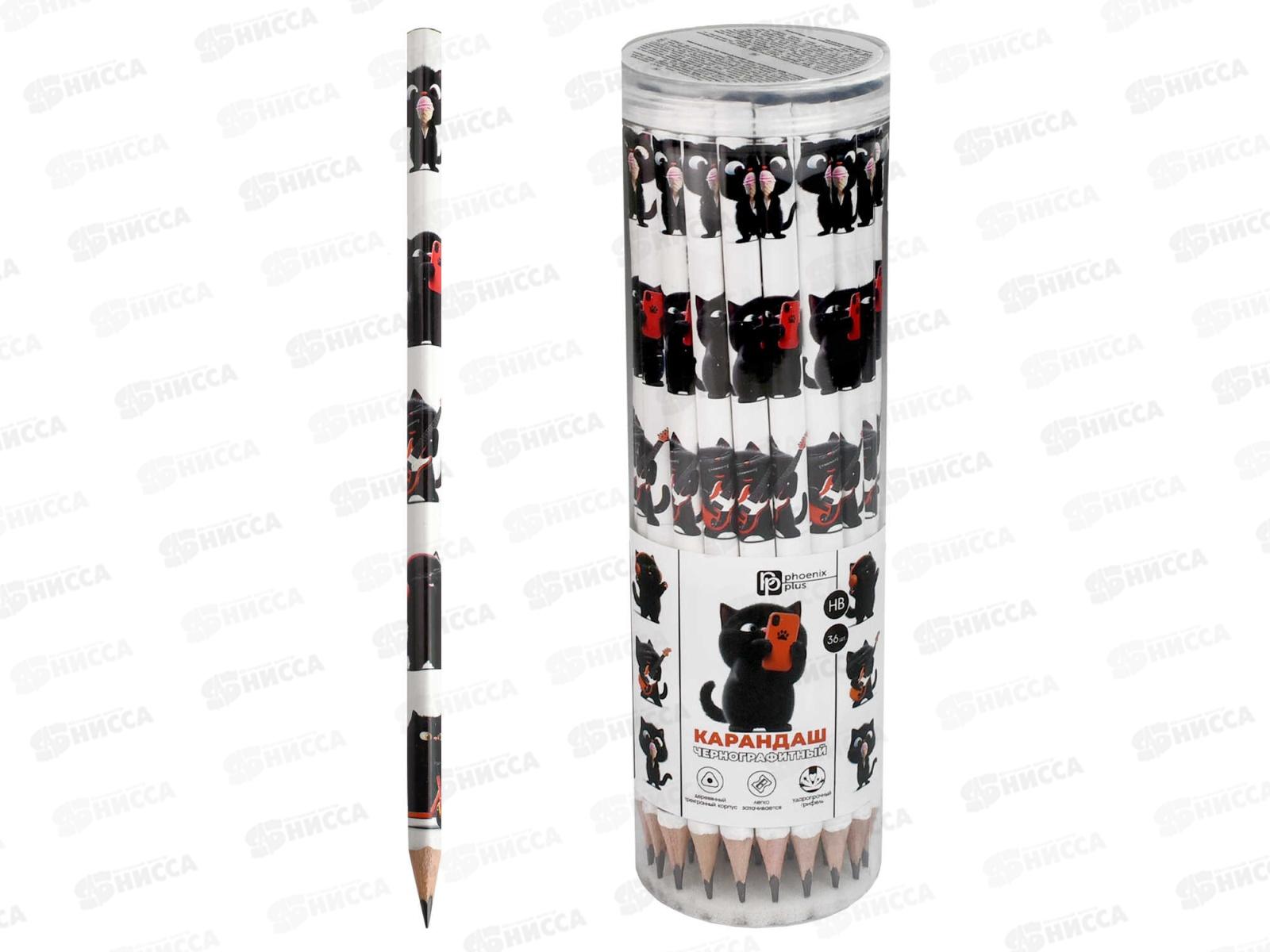 Карандаш ч/г ФЕН Черный кот  НВ трехгр. светл. дерево, 70173 *36