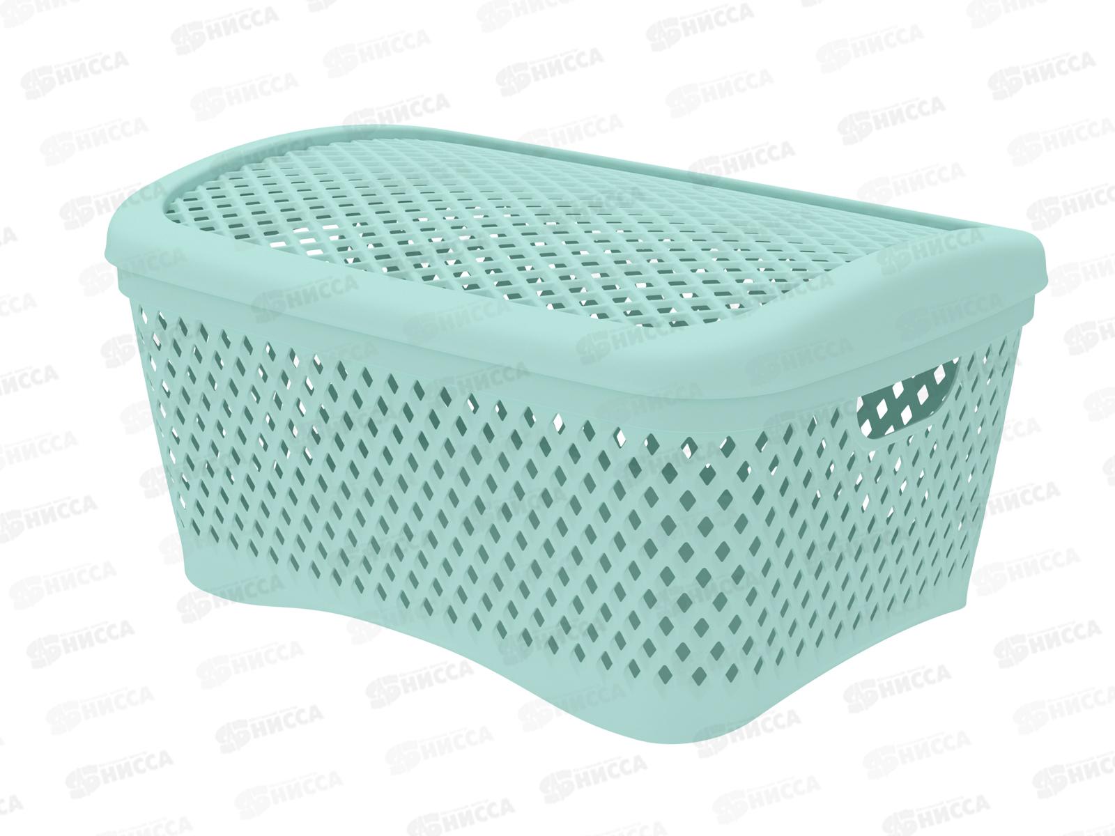 Корзинка с крышкой &quotРомбики&quot L мята, АП 459  (340х250х170мм)