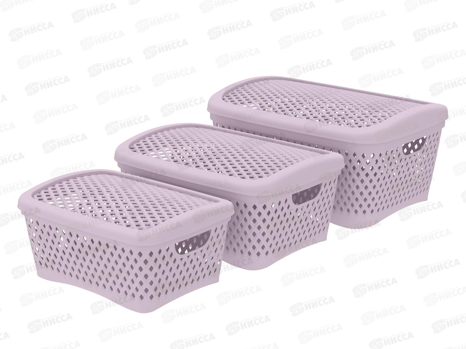 Набор корзинок с крышками "Ромбики" (3шт) п розы, АП 468 (340х250х170)