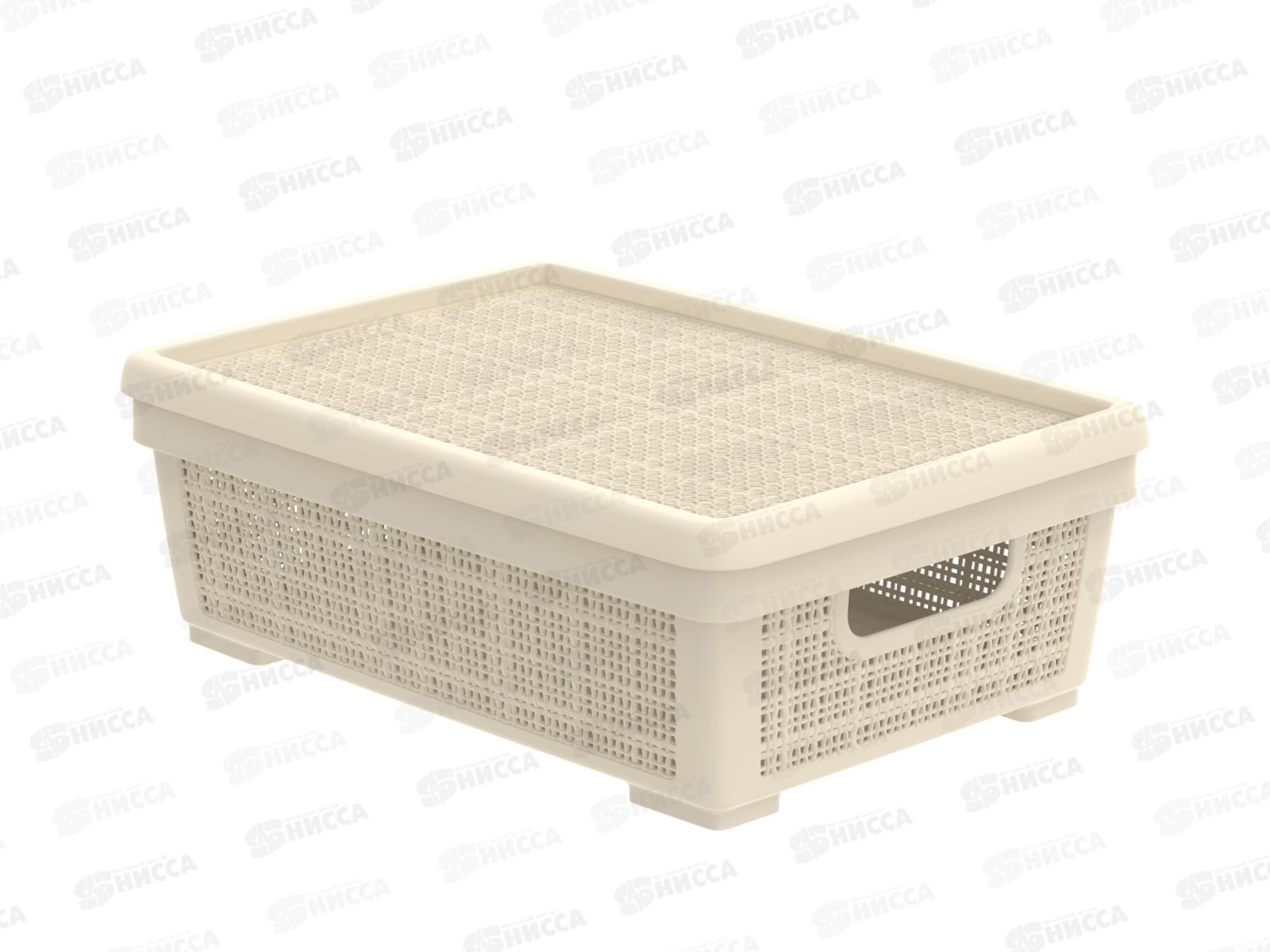 Корзина плетёная с крышкой &quotЛён&quot 11л, слоновая кость, АП 451 (400х284х137мм)