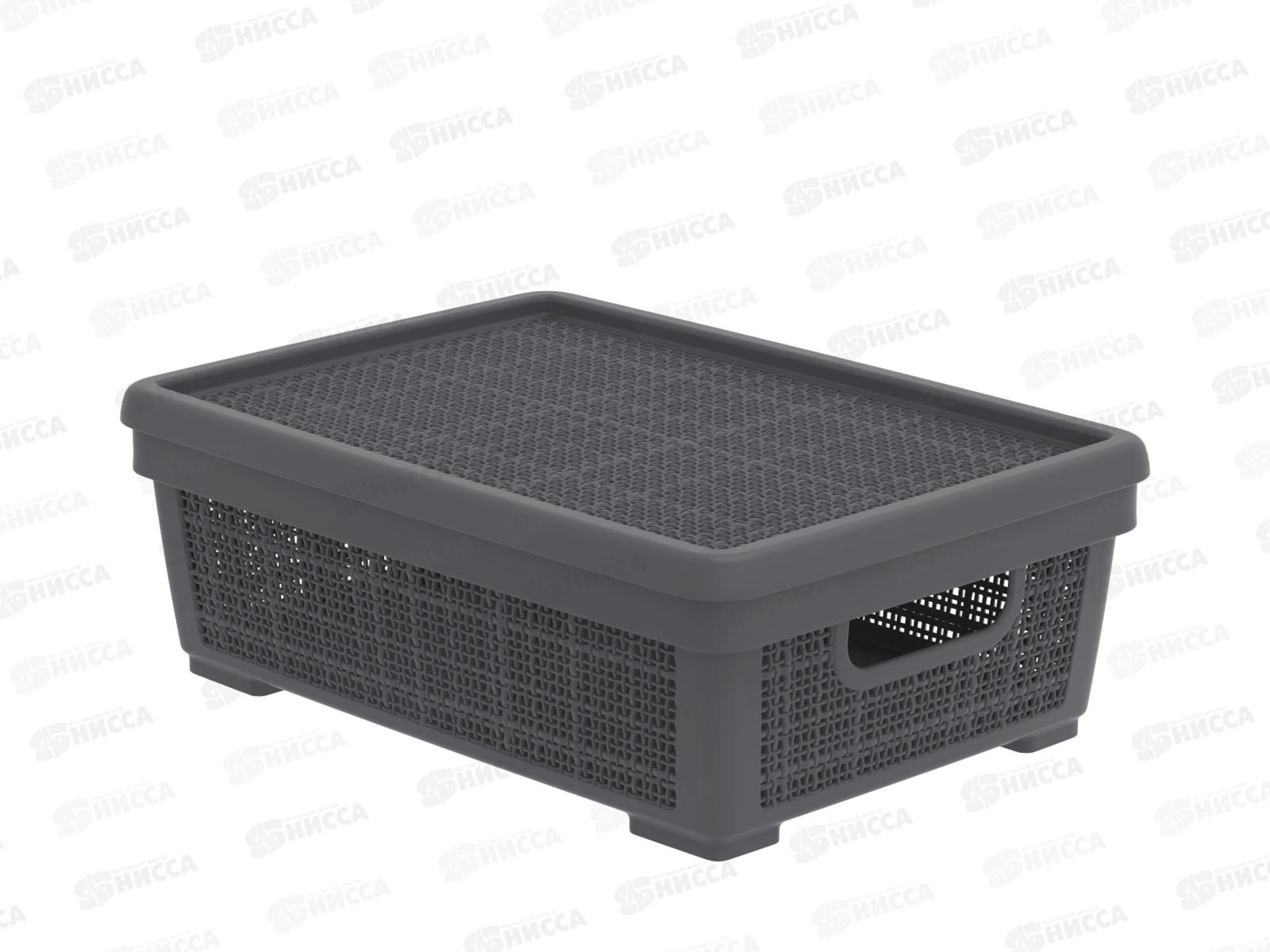 Корзина плетёная с крышкой &quotЛён&quot 11л, графит, АП 478  (400х284х137мм)