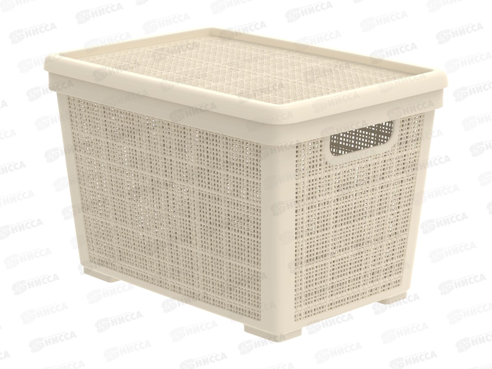 Корзина плетёная с крышкой "Лён" 22л, слоновая кость, АП 452  (400х284х264мм)
