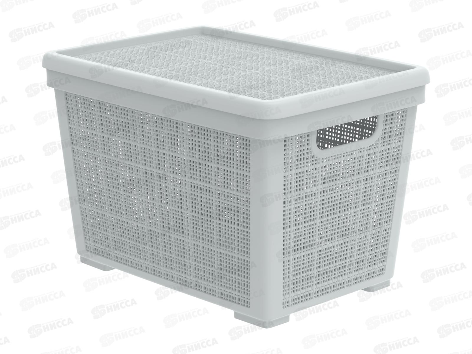 Корзина плетёная с крышкой "Лён" 22л, серый, АП 475  (400х284х264мм)