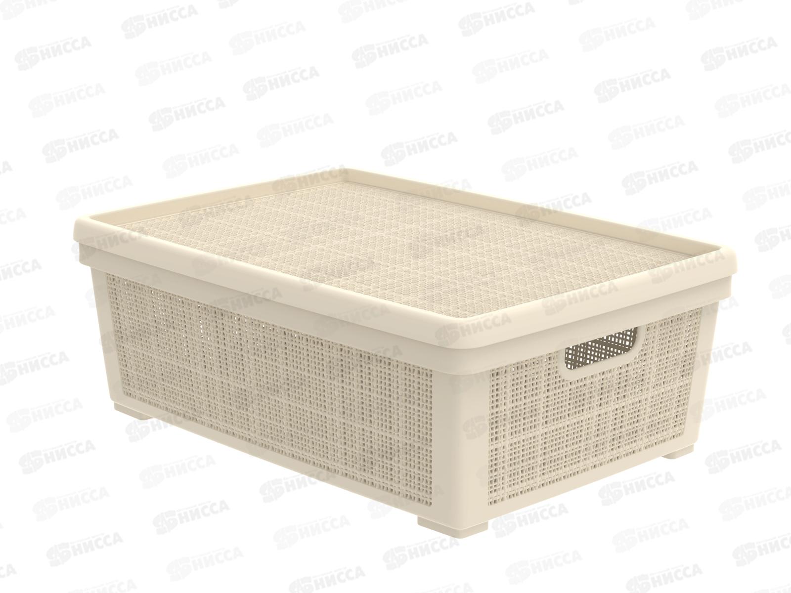 Корзина плетёная с крышкой "Лён" 35л, слоновая кость, АП 453  (568х400х203мм)