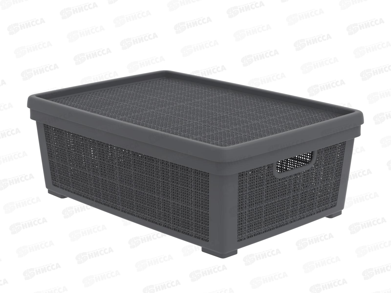 Корзина плетёная с крышкой &quotЛён&quot 35л, графит, АП 480  (568х400х203мм)