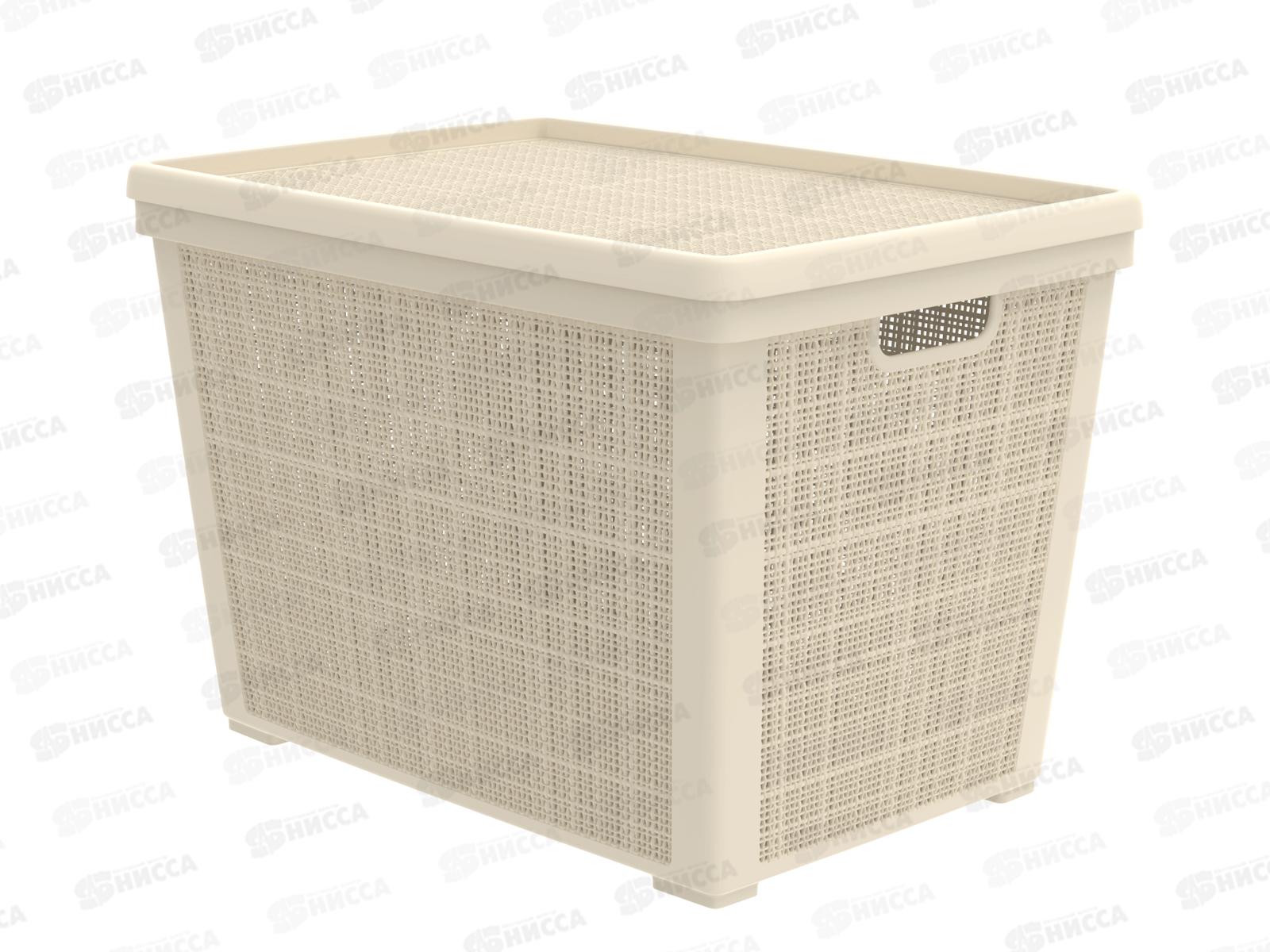 Корзина плетёная с крышкой "Лён" 65л, слоновая кость, АП 454  (568х400х391мм)