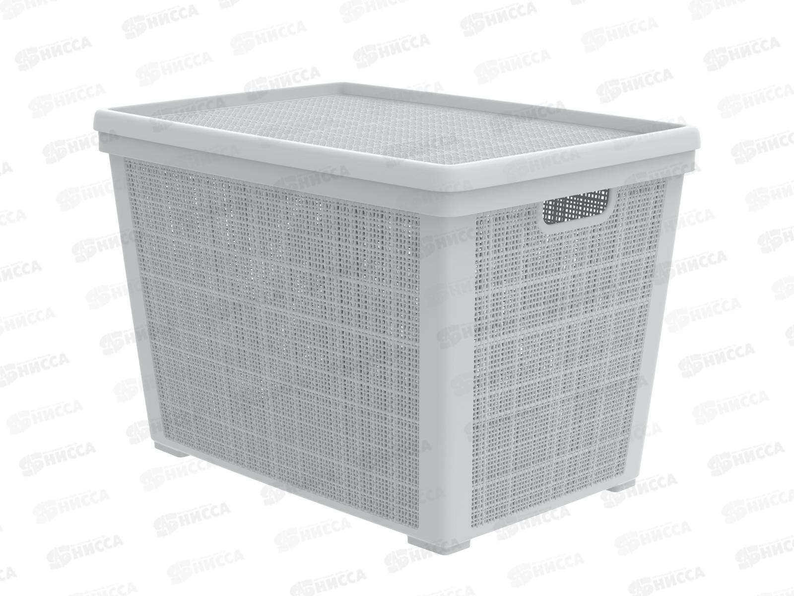 Корзина плетёная с крышкой &quotЛён&quot 65л, серый, АП 477  (568х400х391мм)