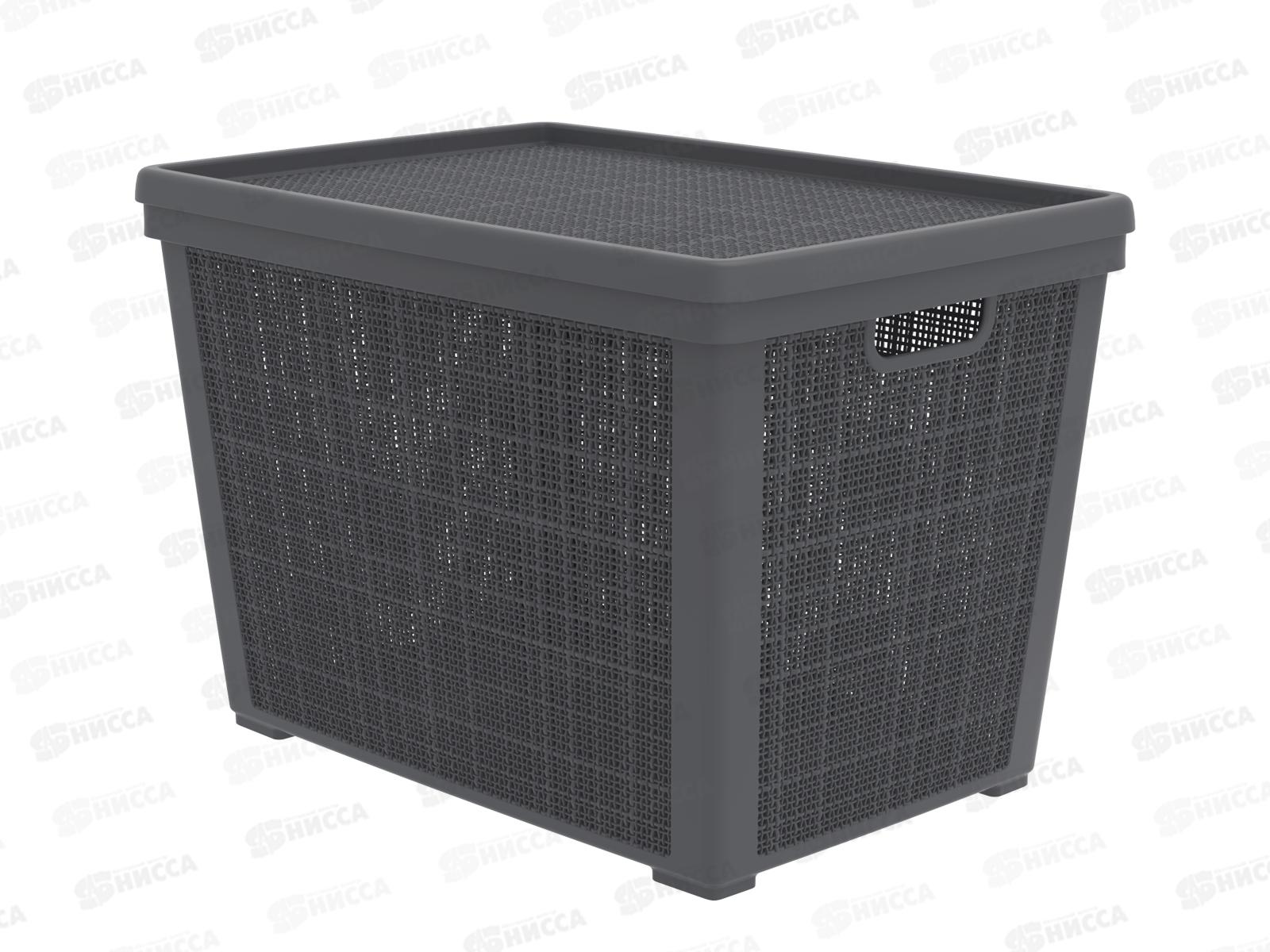 Корзина плетёная с крышкой "Лён" 65л, графит, АП 481  (568х400х391мм)