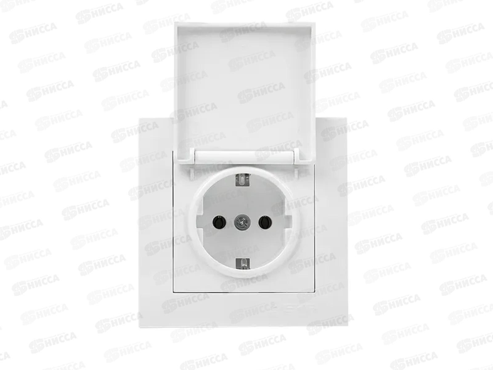 Розетка EKF PROxima Валенсия одинарная с заземлением скрытой установки 16А белая с крышкой, защитные шторки, IP44