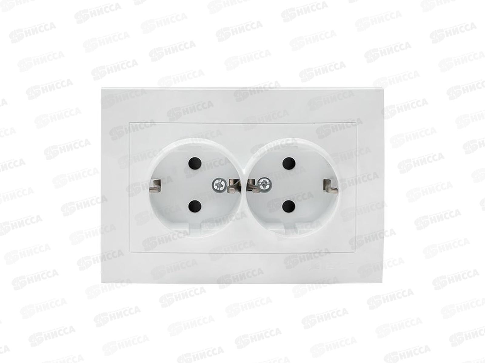 Розетка EKF PROxima Валенсия двойная с заземлением скрытой установки, 16А белая с крышкой, защитные шторки, IP44