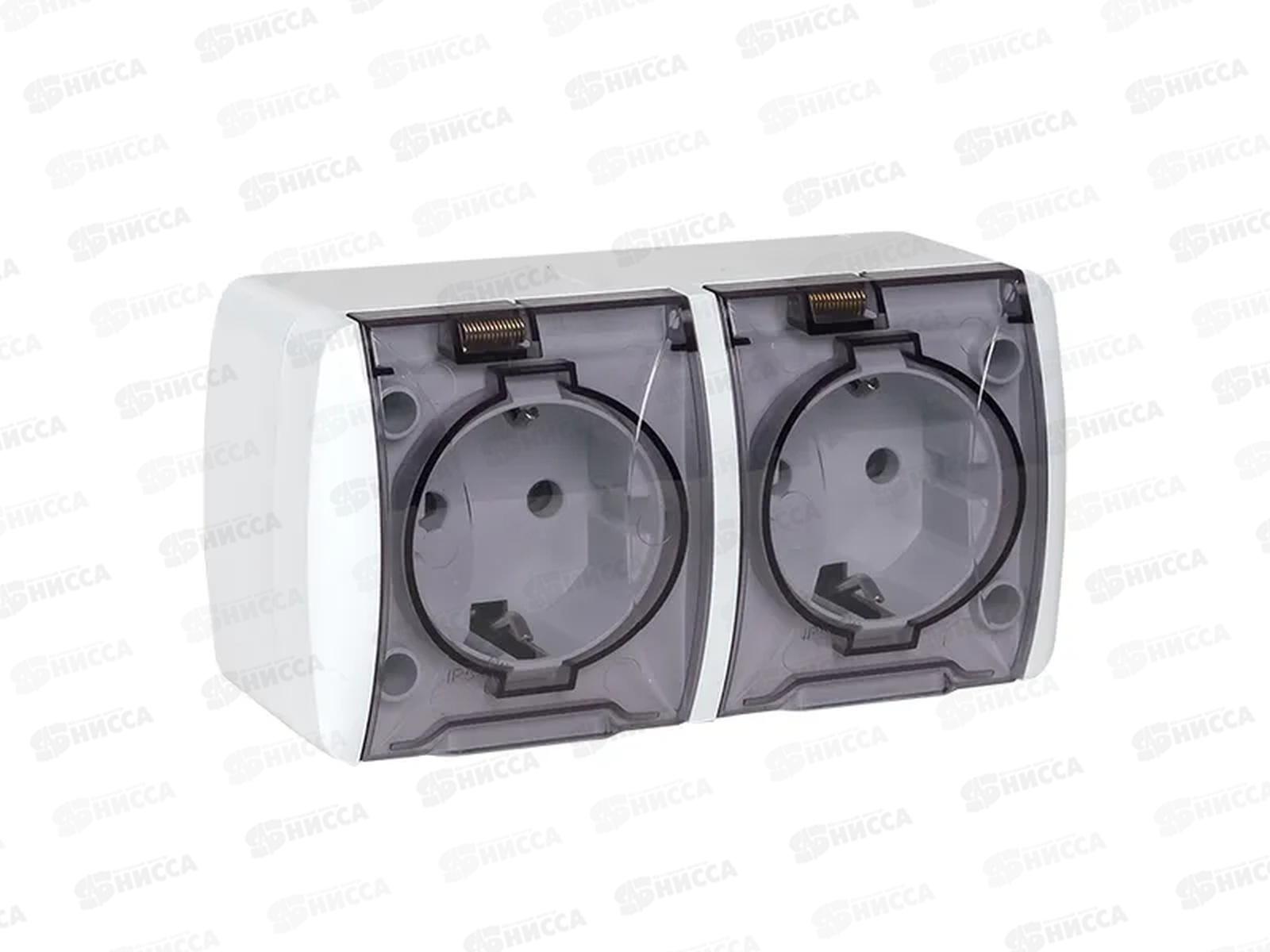 Розетка EKF Владивосток Розетка двойная 16А с заземлением, с прозрачной крышкой, IP54