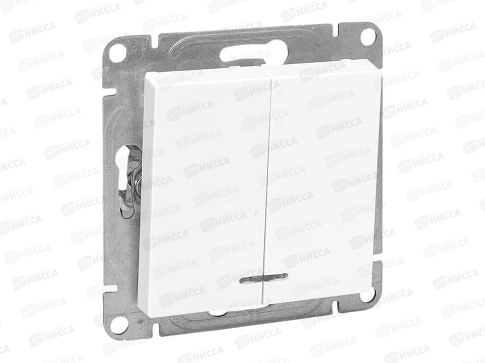 Выключатель (механизм) двухклавишный, с подсветкой, белый Эпика EKF