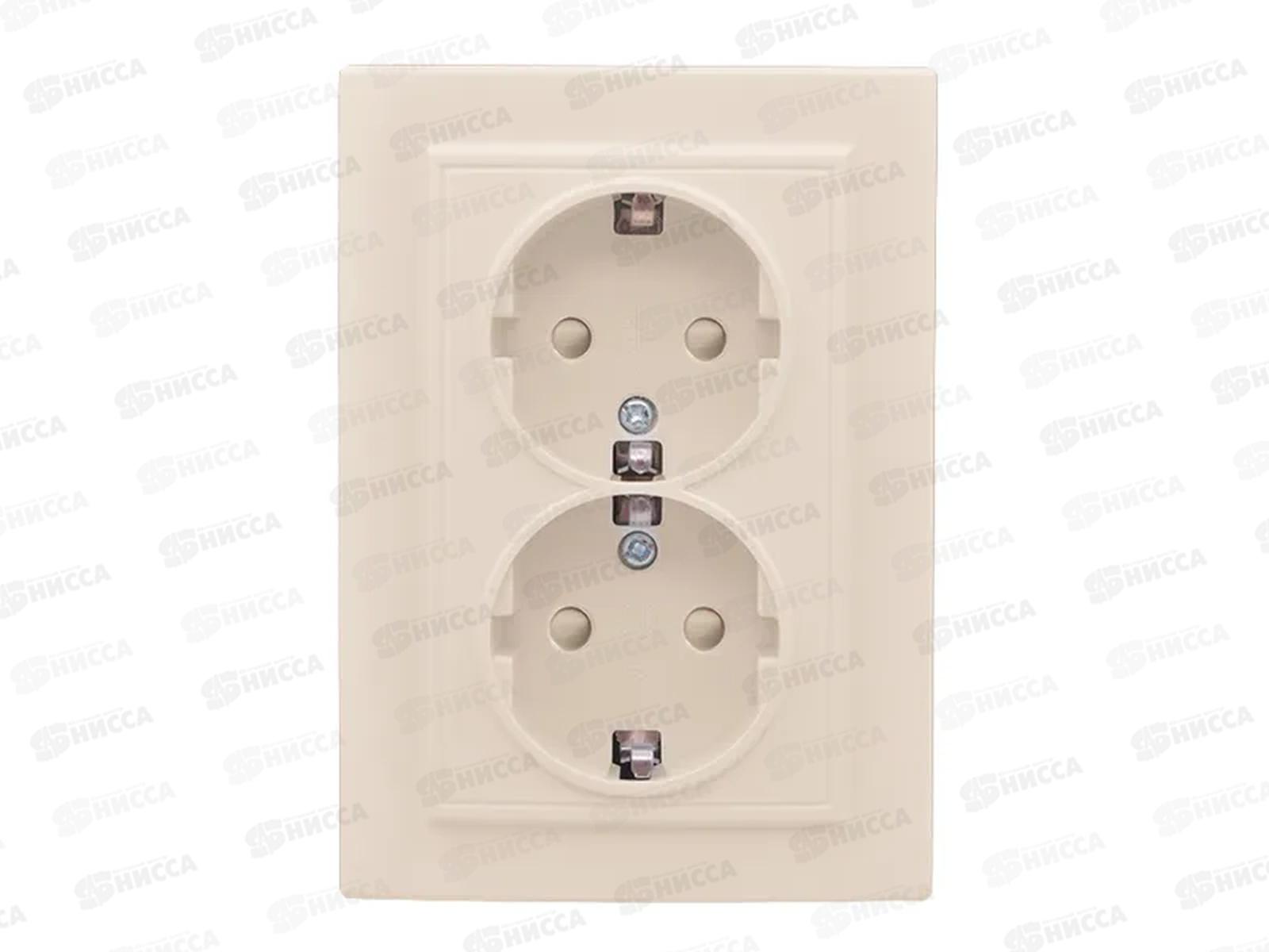 Розетка EKF Минск двойная СП с заземлением защитные шторки скрытой установки 16А бежевая EKF
