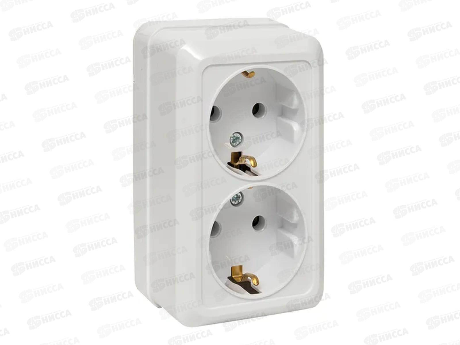 Розетка EKF Рим 2-местная 16А с заземелением, открытой уставновкибелая