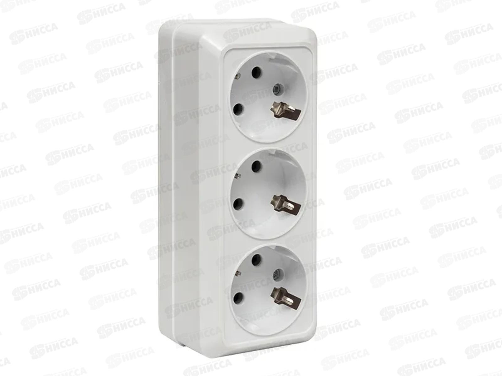 Розетка EKF Рим 3-местная 16А с заземелением, открытой уставновкибелая