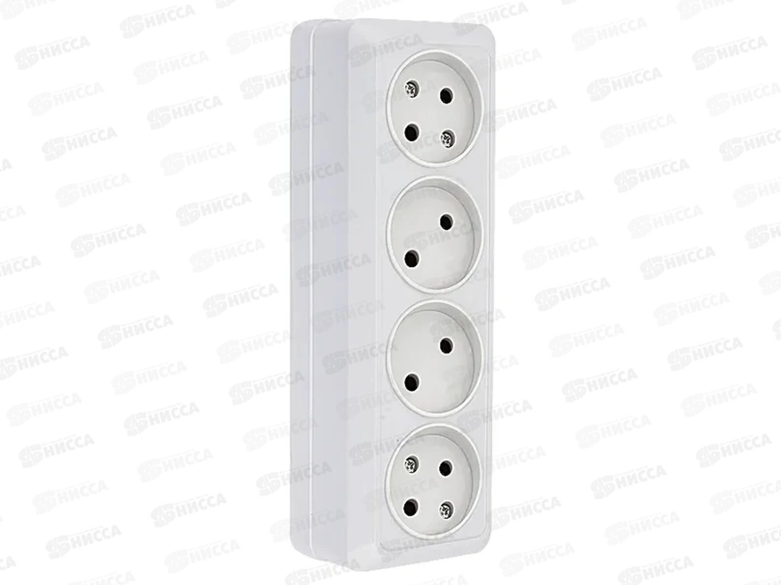 Розетка EKF Рим 4-местная 10А открытой устьановки, белая