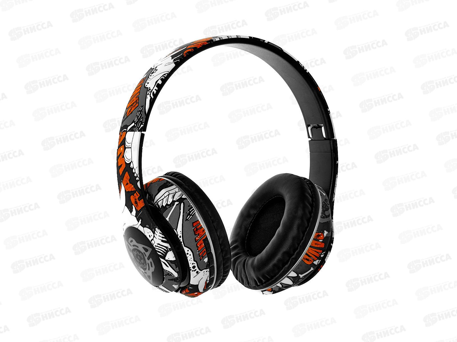 Наушники беспроводные OT-ERB48 Чёрные с рисунком, большие, гарнитура (bluetooth, FM/TF)