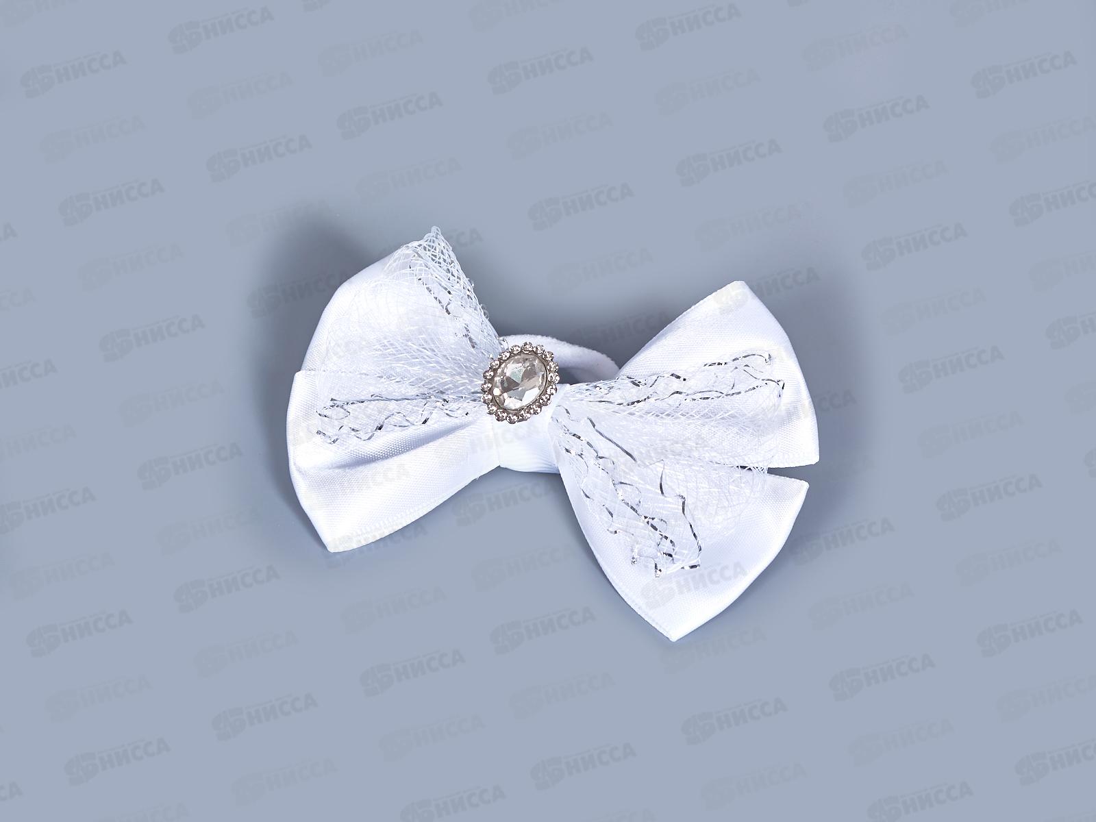 Бант шелк капрон стразы камень белый 9см №151