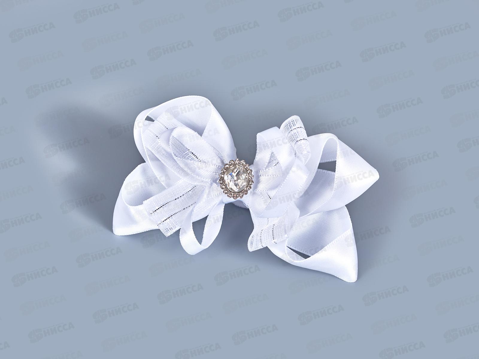Бант шелк капрон стразы камень белый 9см №9319