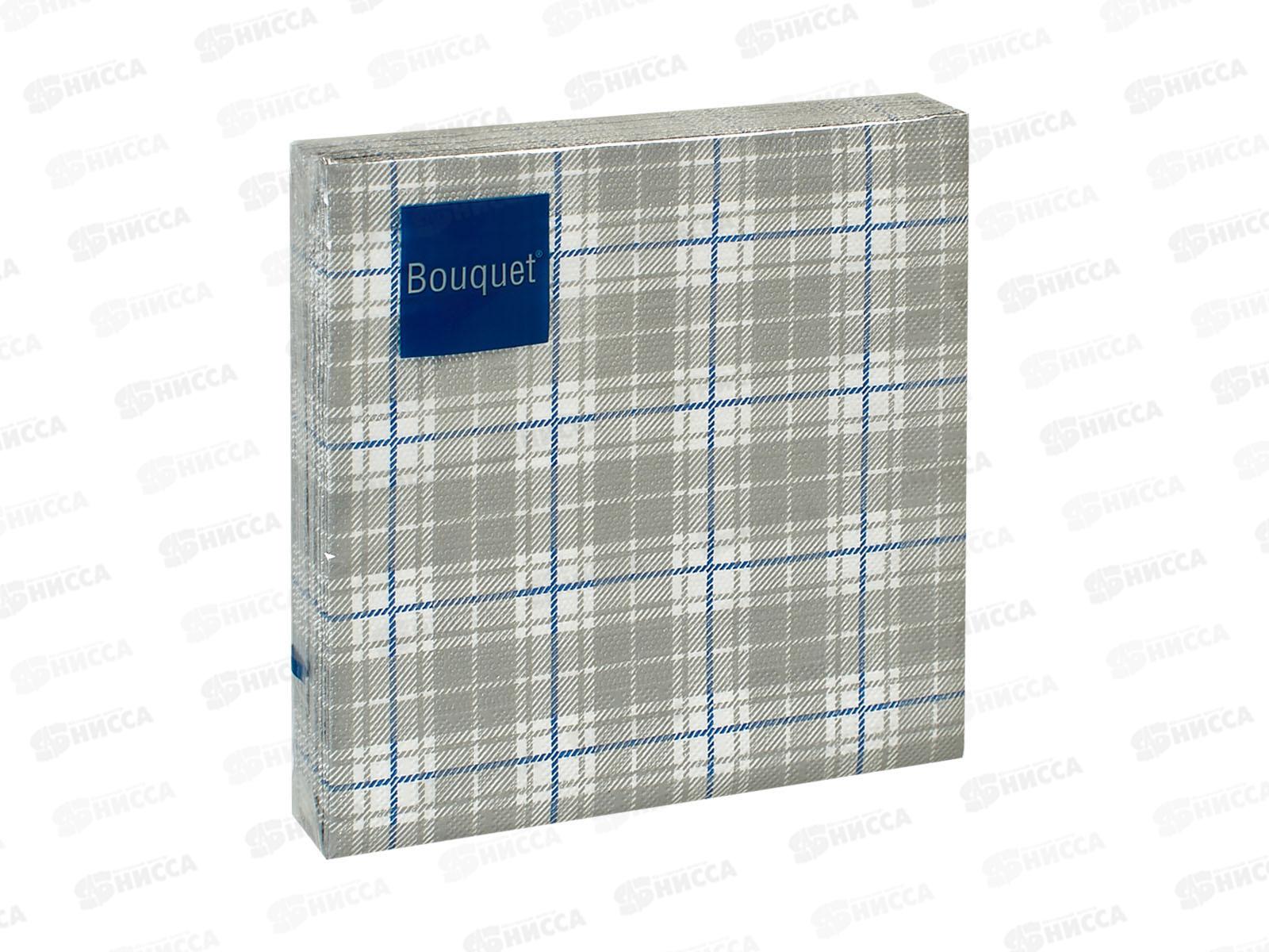 Салфетки 3 слойные 20 листов 33*33 Bouquet Клетка серебряная *12 25079