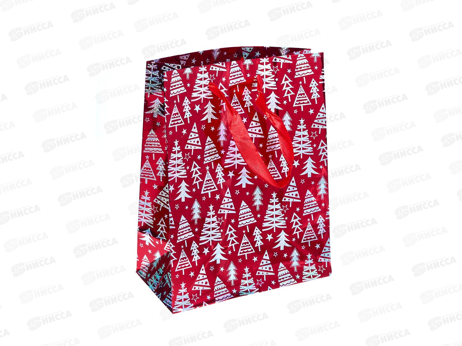Пакет подарочный г/ф 18*23 красный Елочки Р725-4 *12