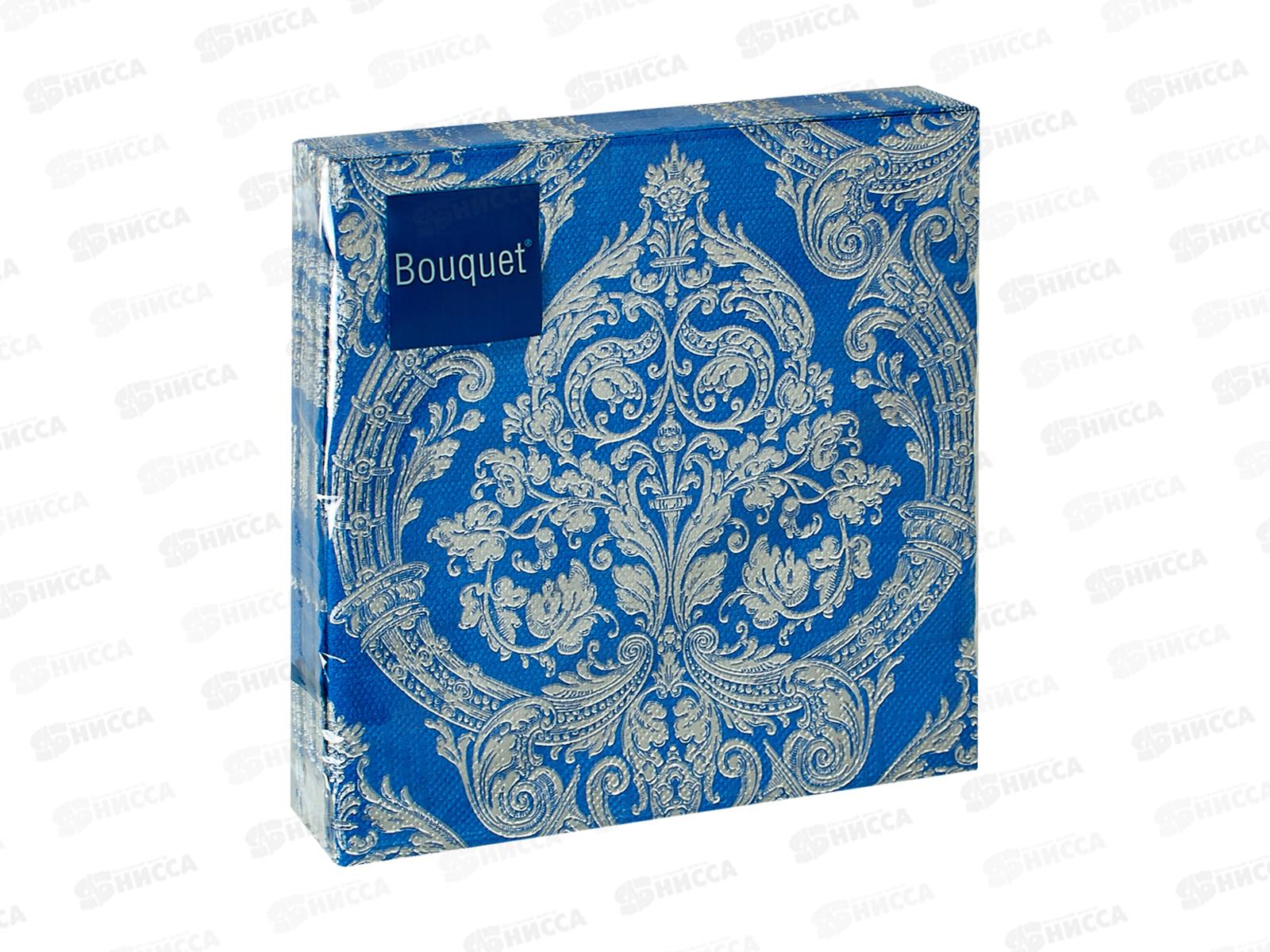 Салфетки 3 слойные 20 листов 33*33 Art Bouquet Royal (серебро) на синем 37575