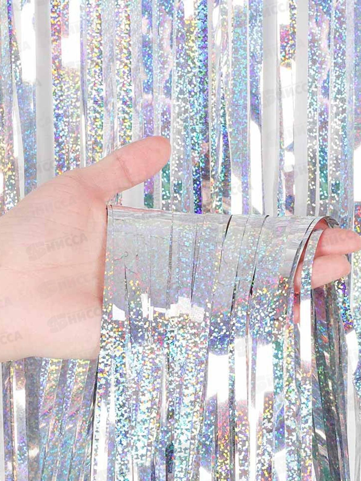 Занавес для фотозоны 1*2м ДОЖДИК серебро 2шт/упак