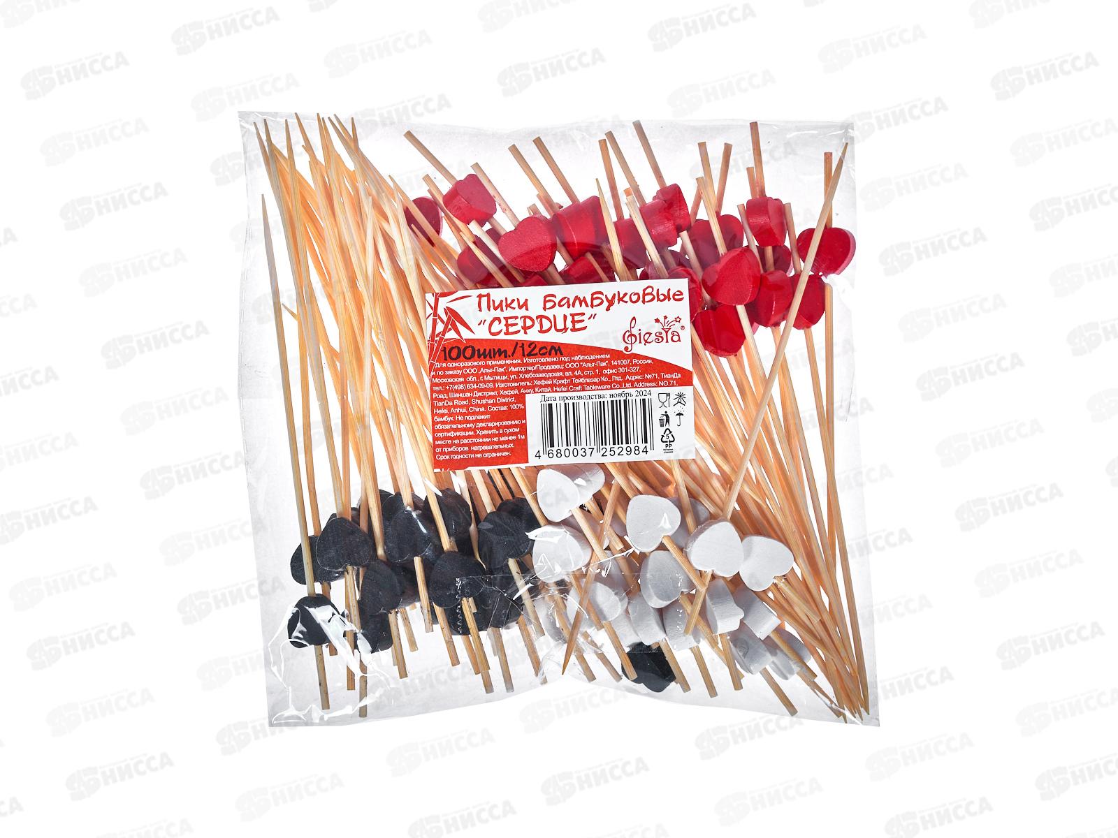 Пики бамбук "СЕРДЦЕ" 12см, FIESTA уп/100шт 09060236