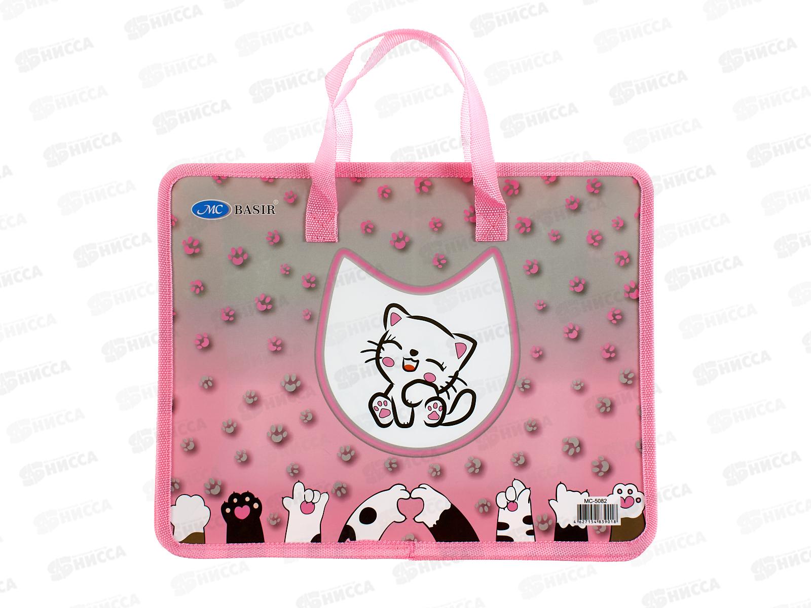 Папка пл. Basir Лапки, А4,молния, ручки МС-5082-5  *12