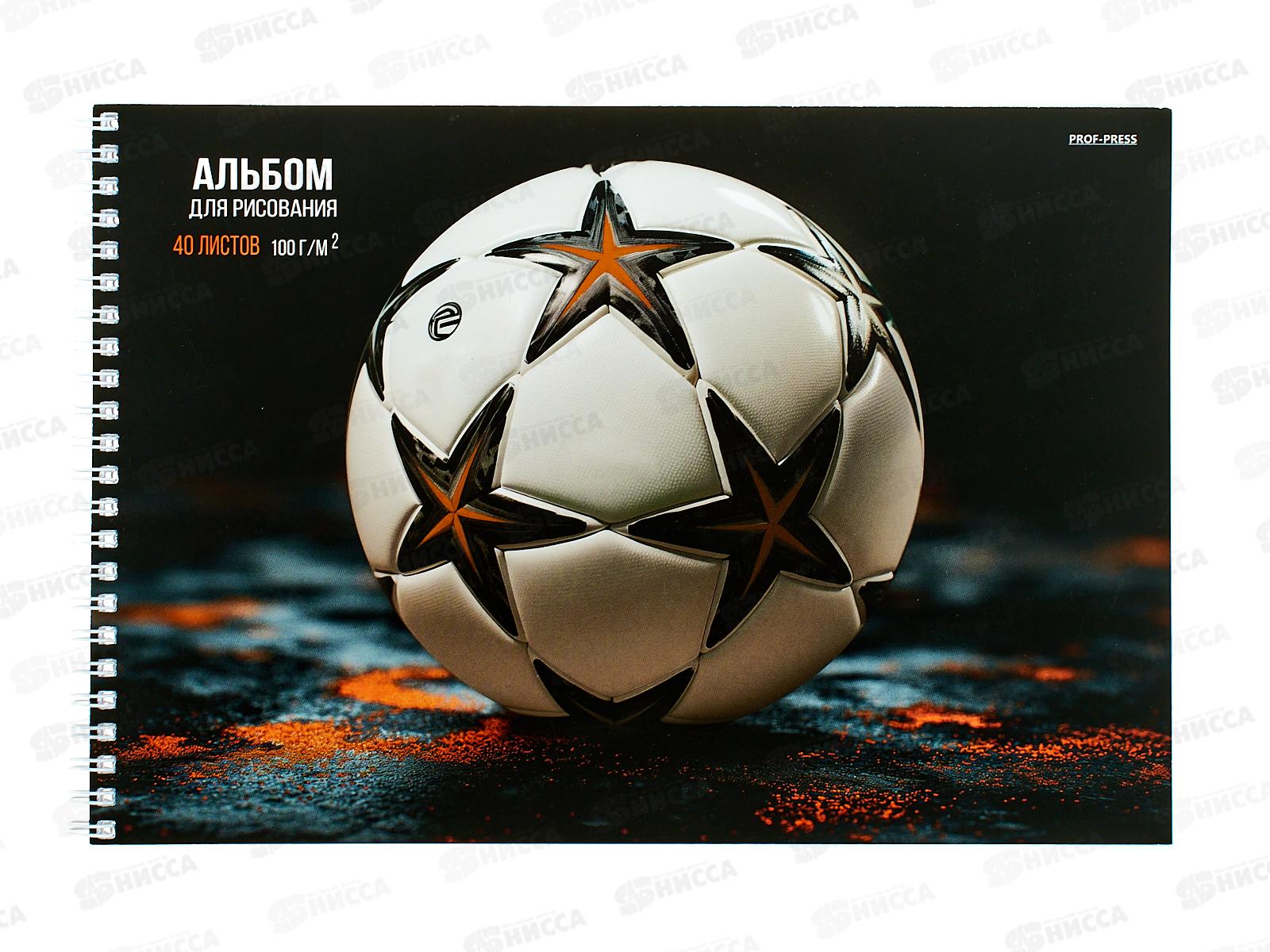 Альбом для рисования 40л ПП Футбольный мяч - 13, 2диз., гребень, 40-2321  *100