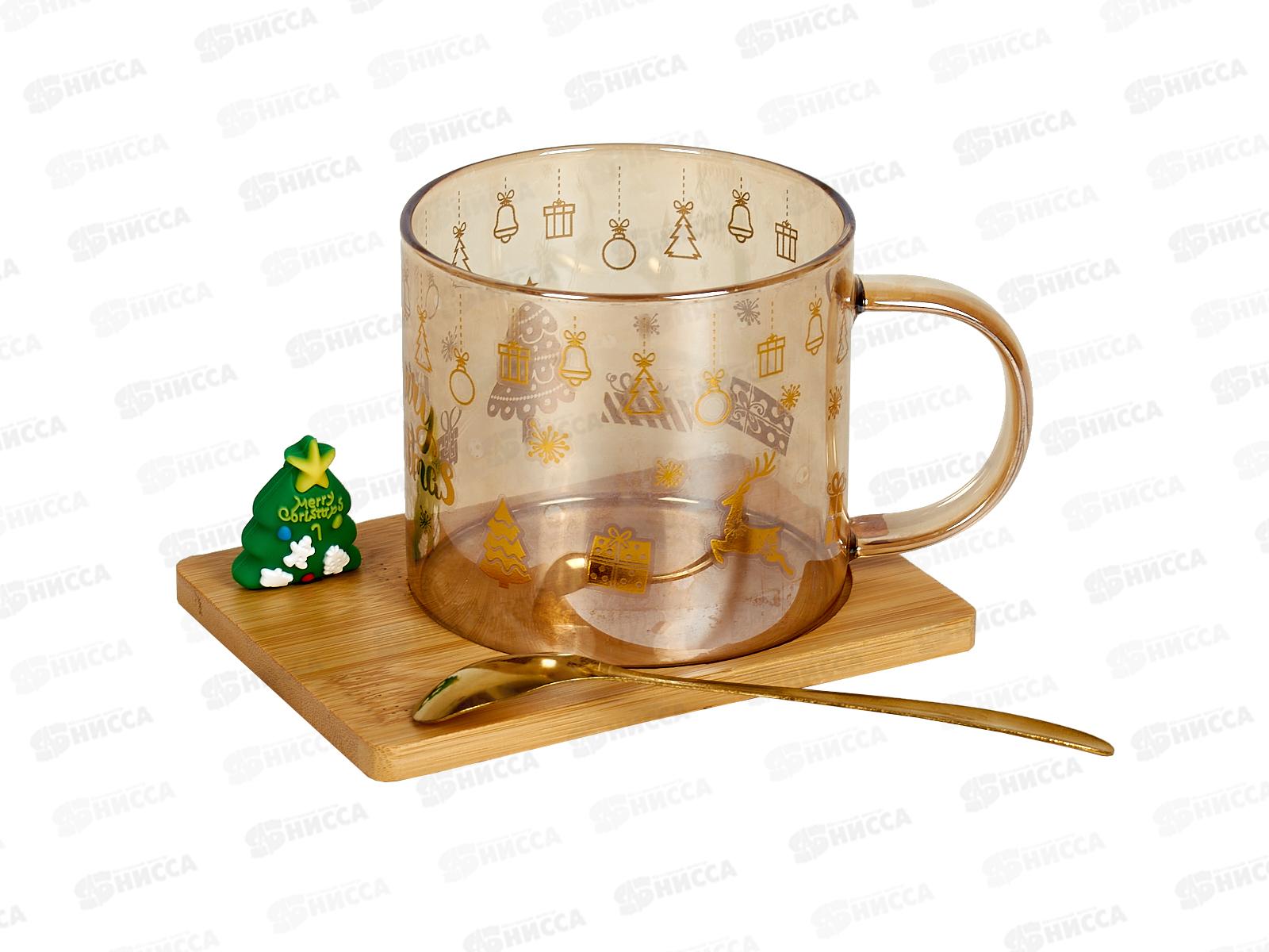 Кружка 250мл &quotЗимняя сказка&quot бамбук подст с ложкой 891-0628