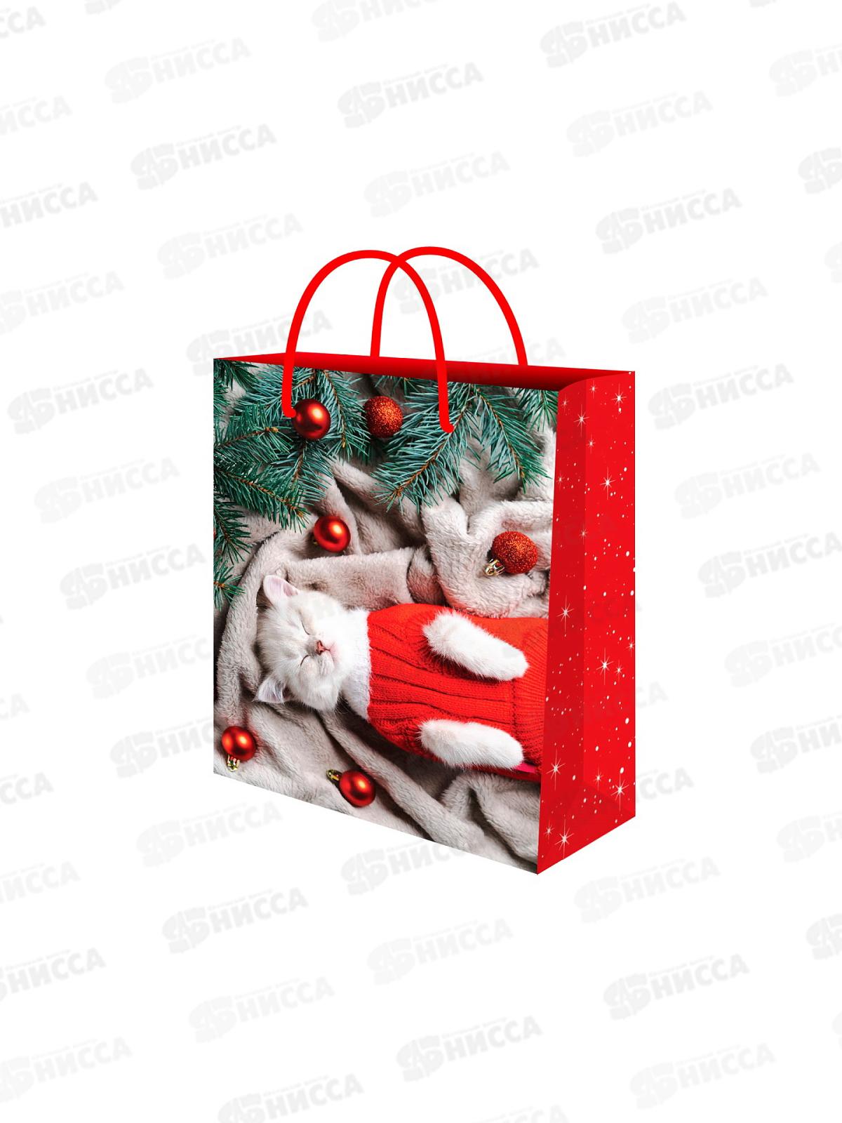 Пакет подарочный MI 22х31х10см (МL) Кот под елкой, ППК-2333*12