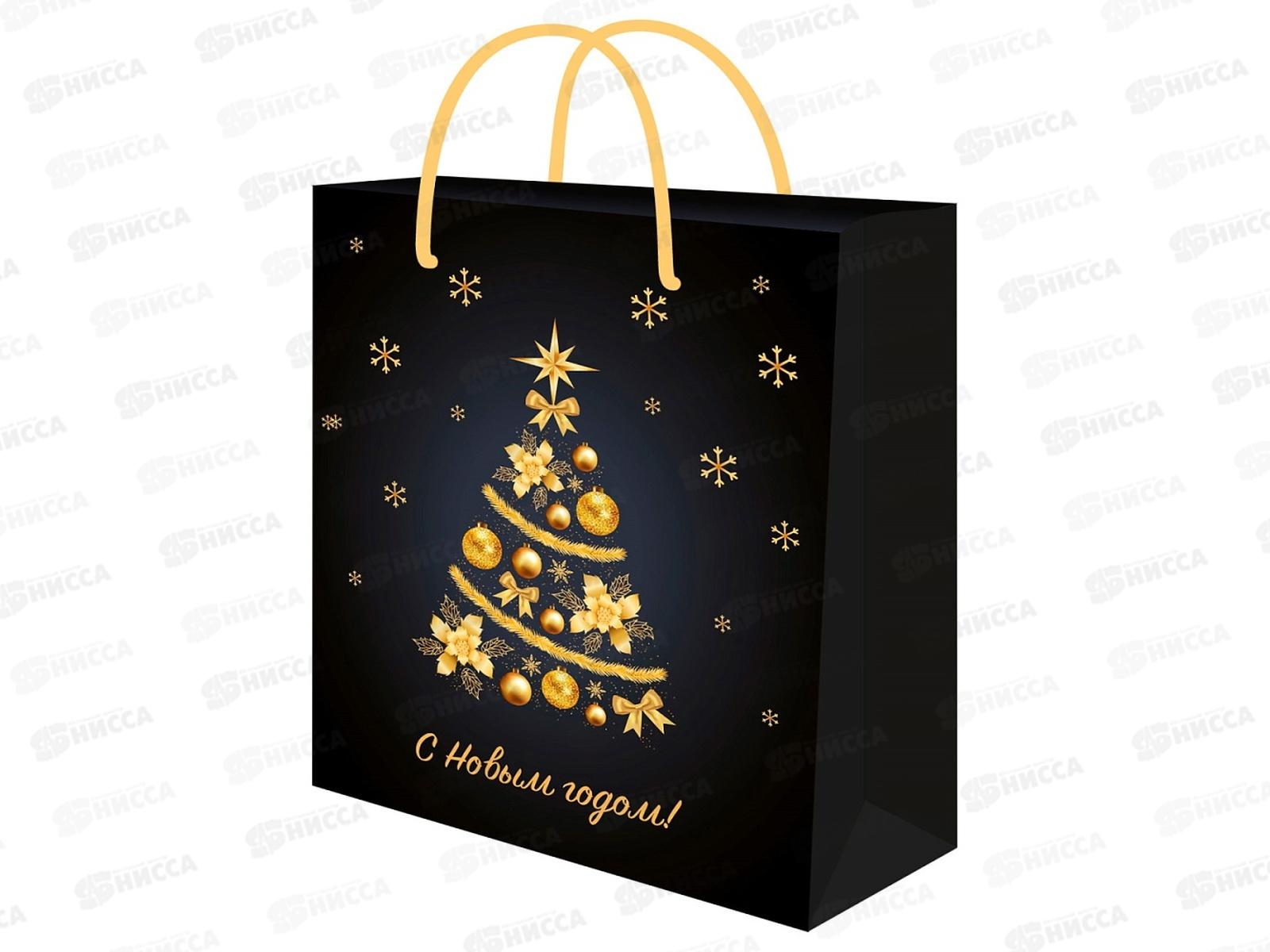 Пакет подарочный MI 26,4х32,7х13,6см (L) Золотистая елка ППК-2347 *12