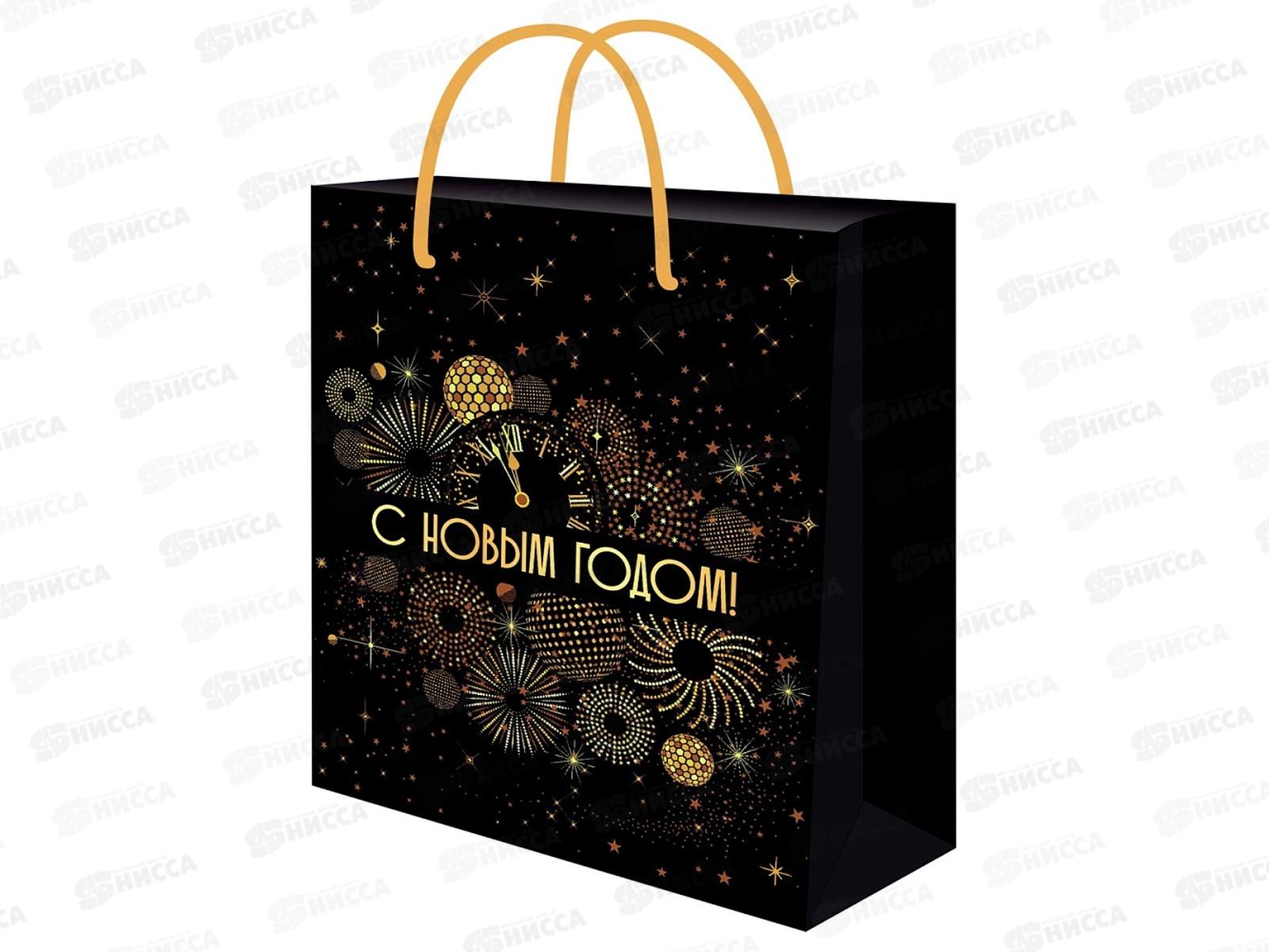 Пакет подарочный MI 26,4х32,7х8см (L) Черный новогодний ППК-2357*12