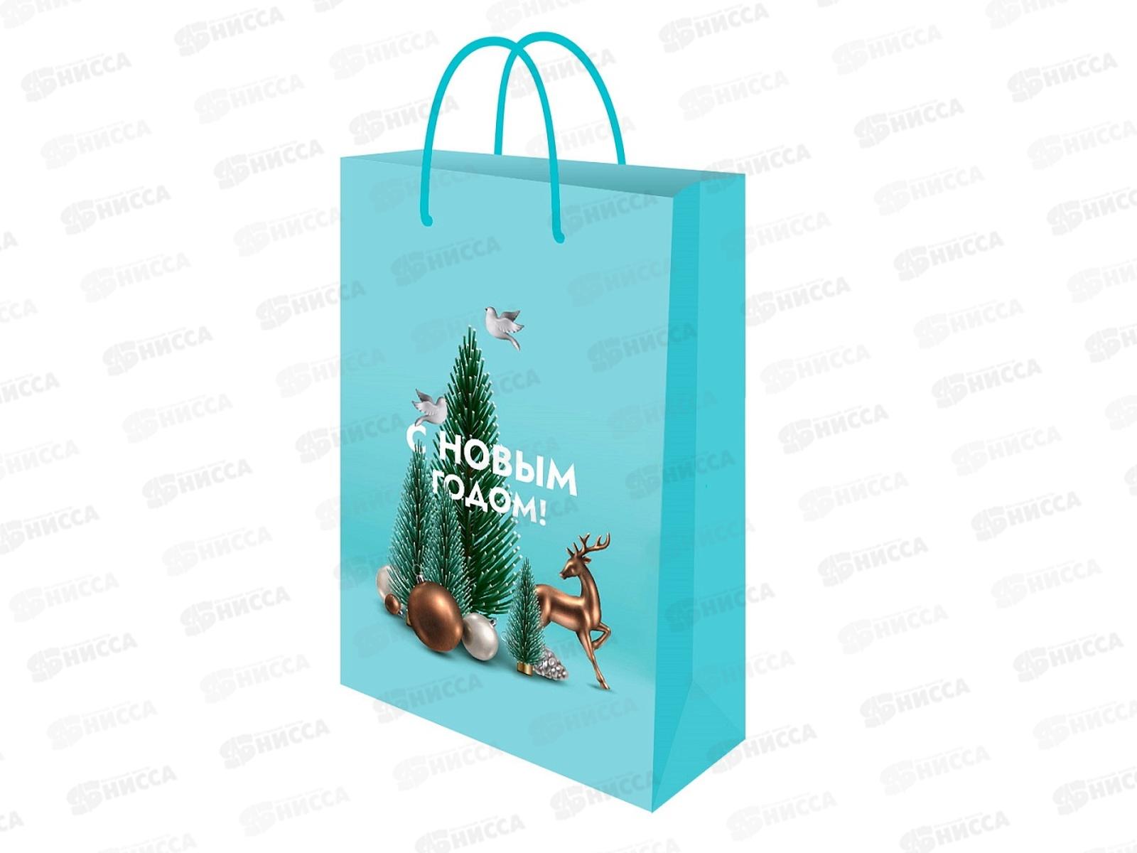 Пакет подарочный MI 14х20х6,5см (MS) Бирюзовый с елкой,128,ППК-2283*12
