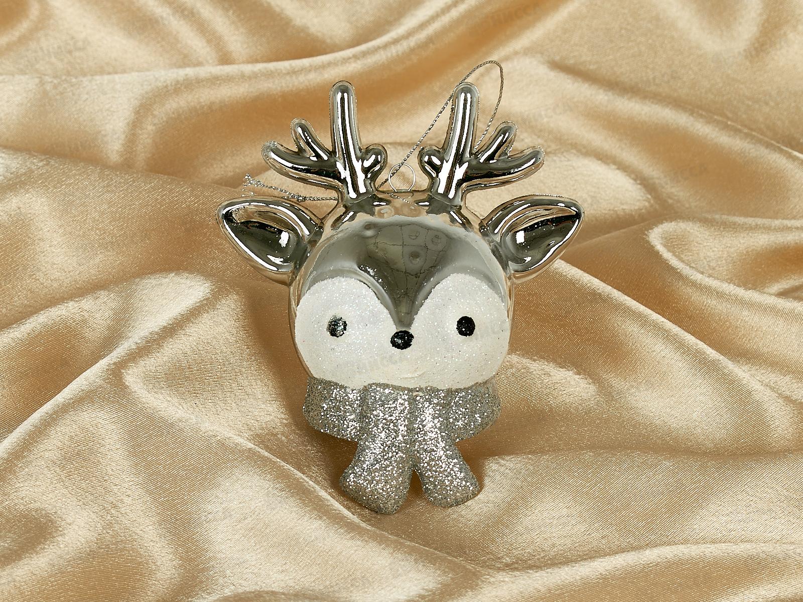 Елочная игрушка Новогодний олененок 7*10,5см серебро 916-1136