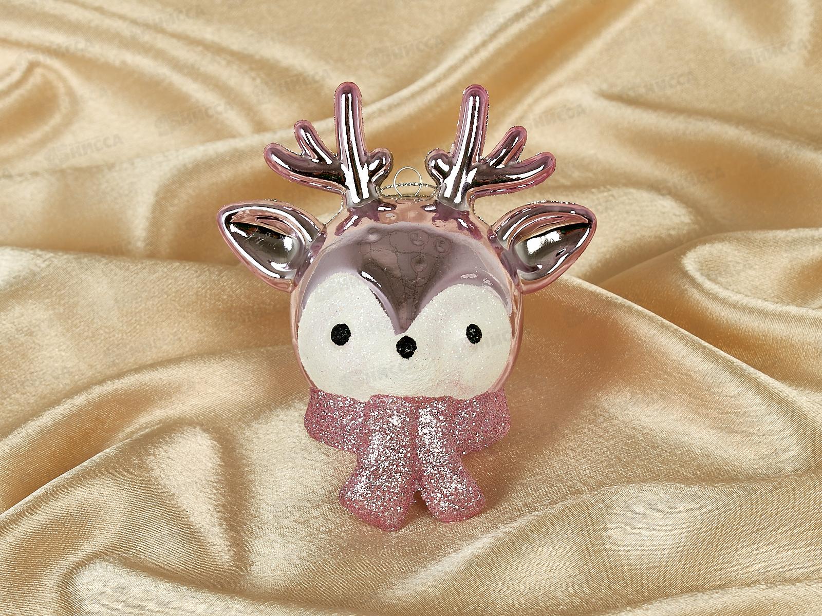 Елочная игрушка Новогодний олененок 7*10,5см розовый 916-1138