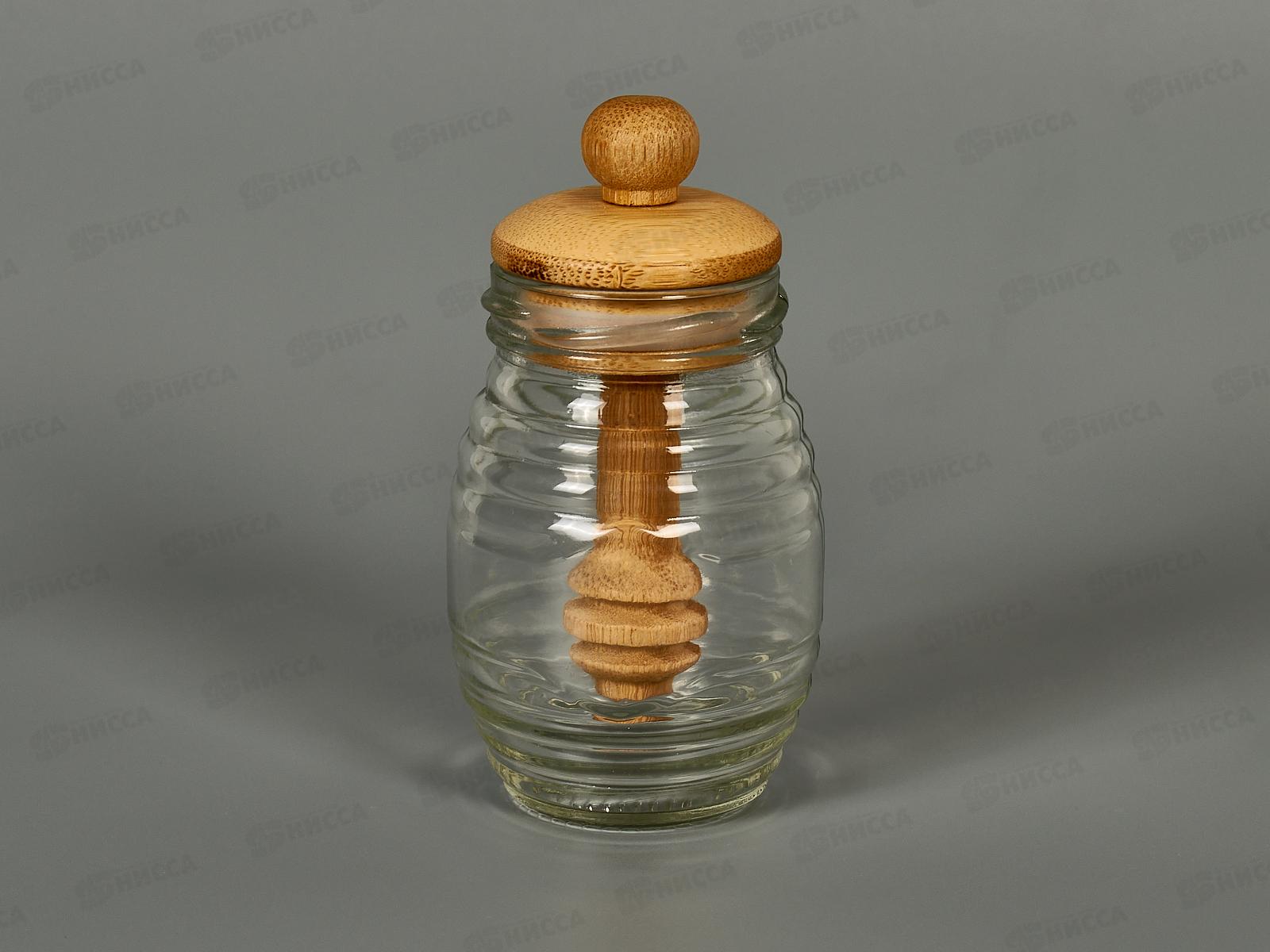 Банка для меда с ложкой стекло бамбук 6,4*12,2см №1 КТ-БМ-01