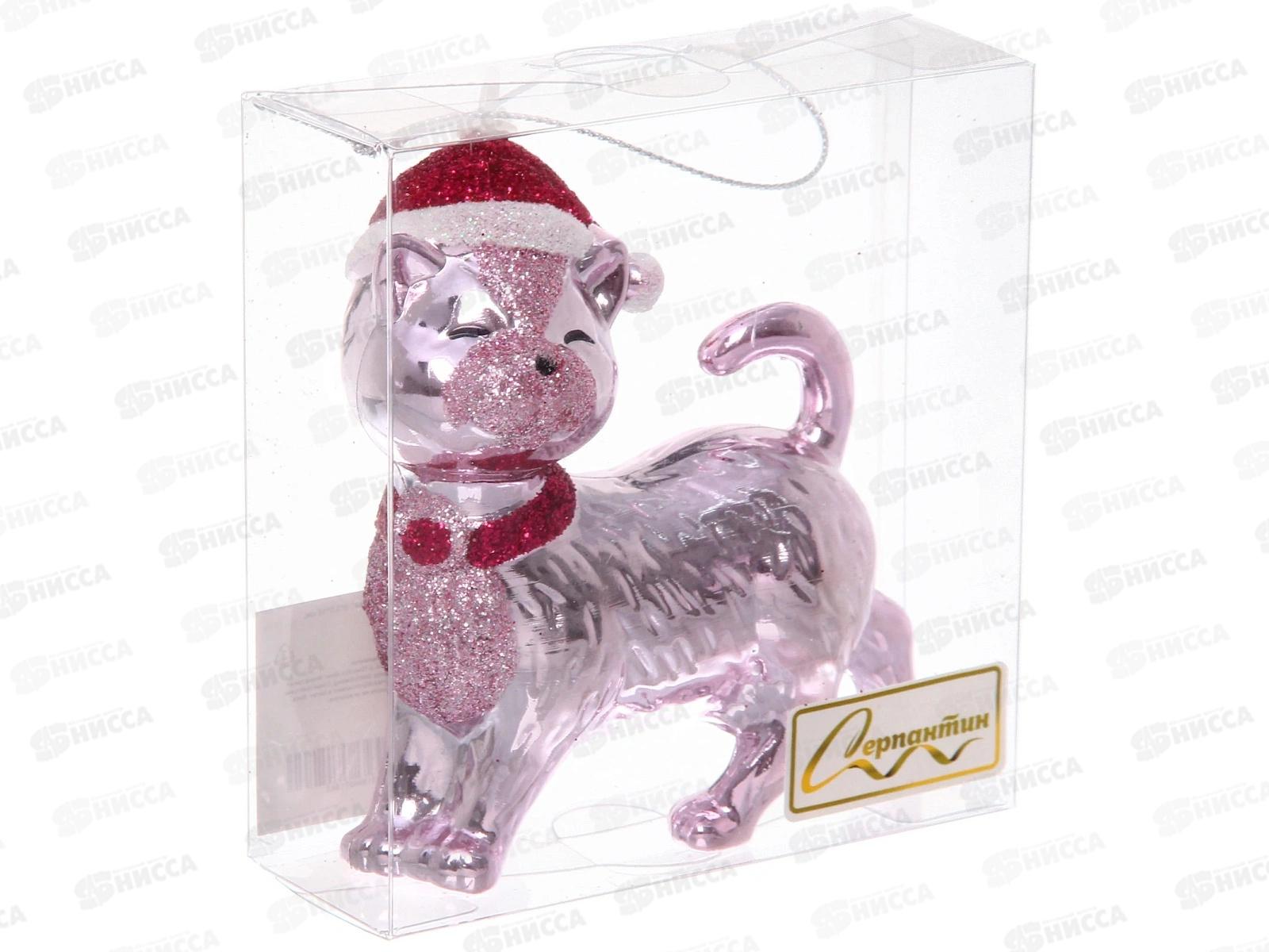 Елочная игрушка Кошка в колпачке 9*10см розовый 916-1706