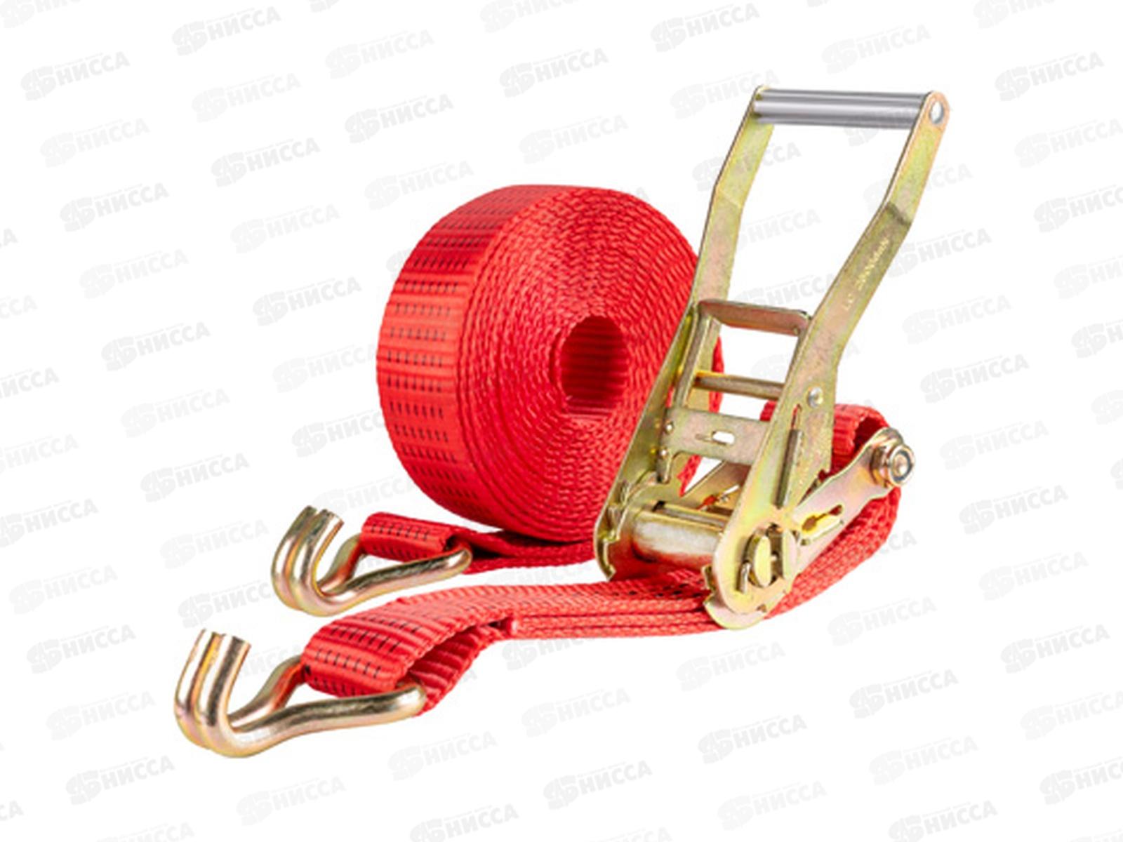 Стяжка груза  7,0т  6,0м SKYWAY STAFF 50мм красный храповый механизм с крюками полиэстер