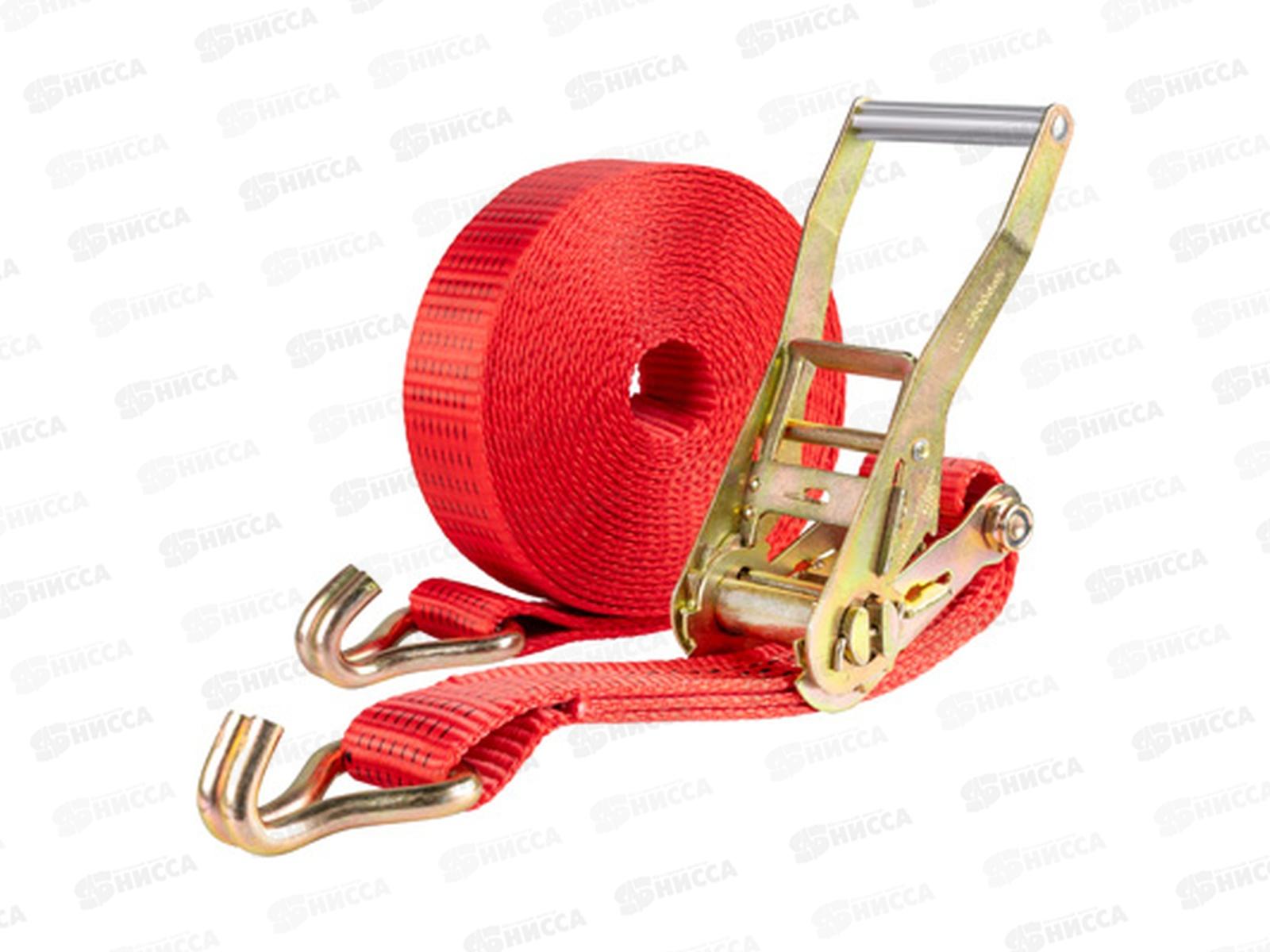 Стяжка груза  7,0т  8,0м SKYWAY STAFF 50мм красный храповый механизм с крюками полиэстер