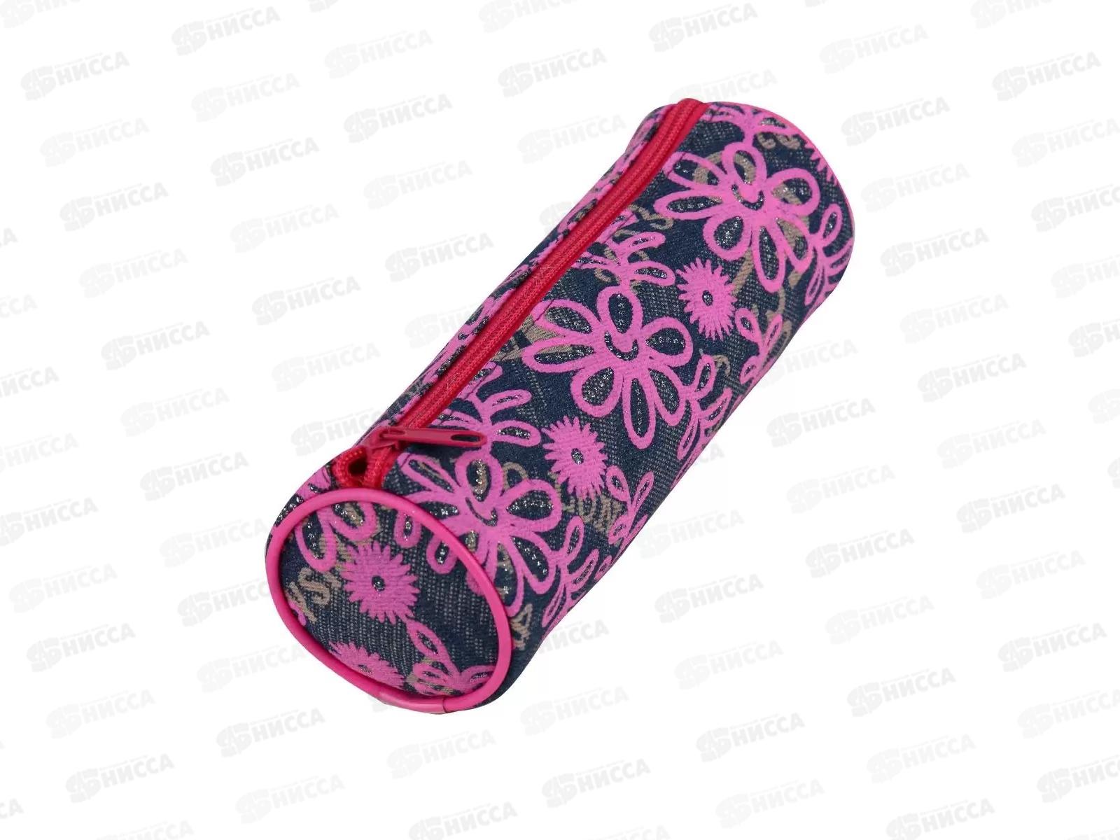 Пенал-тубус ПП Цветочки,джинсовый,малиновый  ПН-6830*100