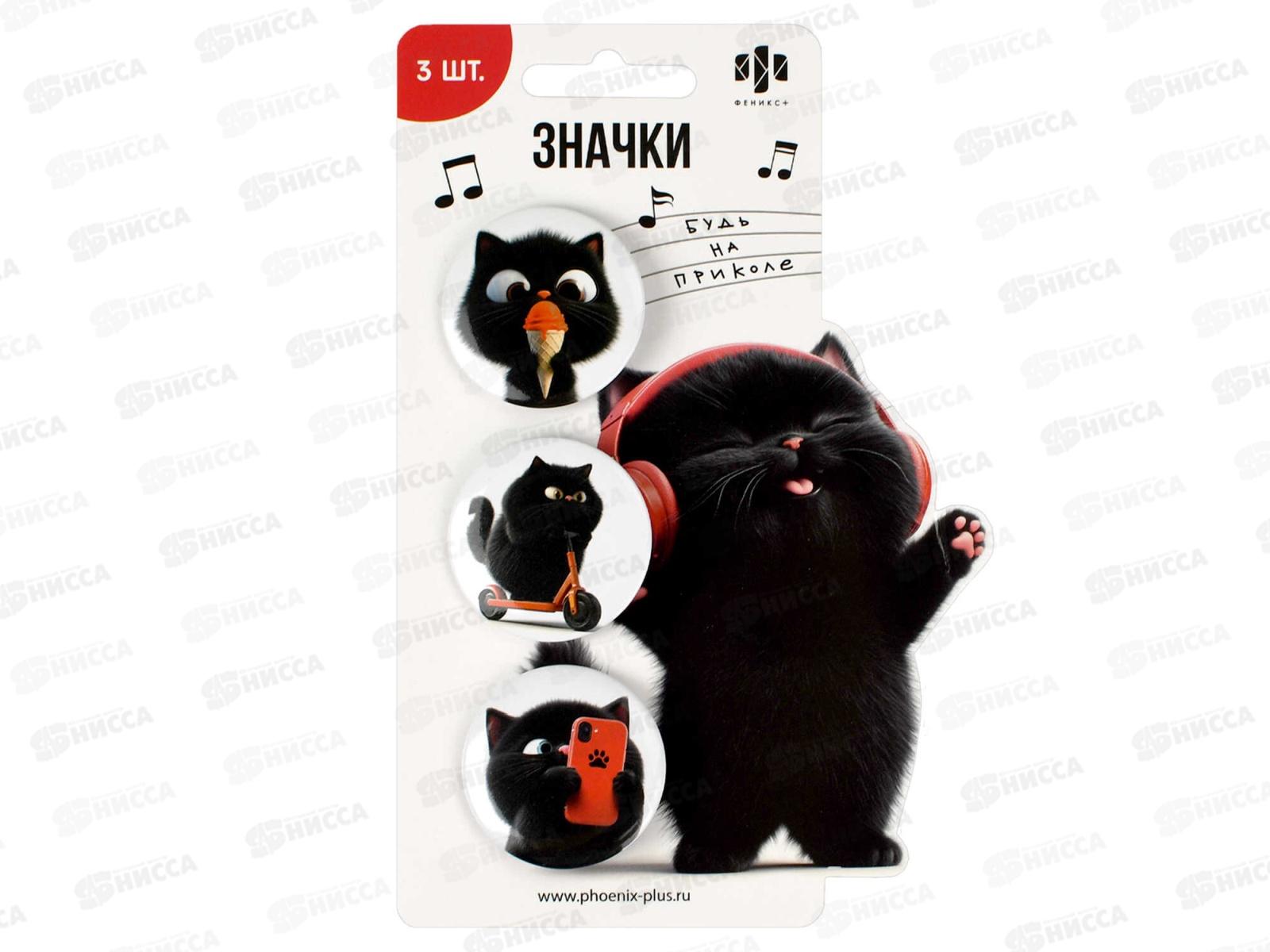 Значок ФЕН (3шт) Черный кот,71099*42